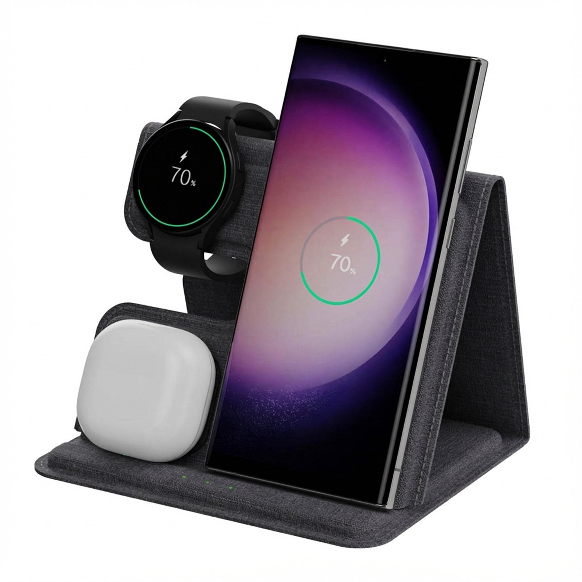 imoshion 3-in-1 Faltbares kabelloses Ladegerät für Samsung - Galaxy Phone / Galaxy Buds / Galaxy Watch - Grau