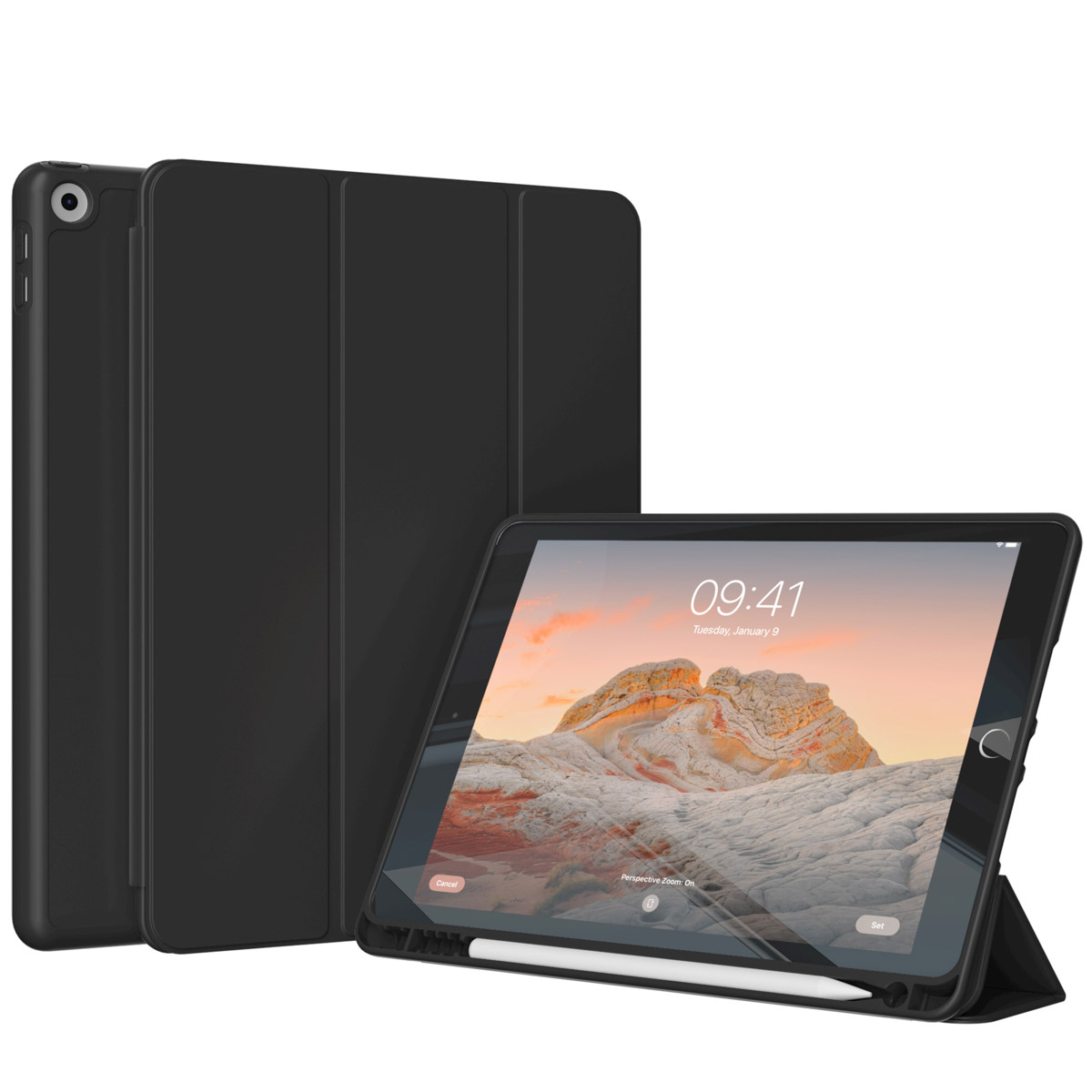 Accezz Smarte Klapphülle aus Silikon für das Apple iPad 6 (2018) 9.7 Zoll / iPad 5 (2017) 9.7 Zoll - Schwarz