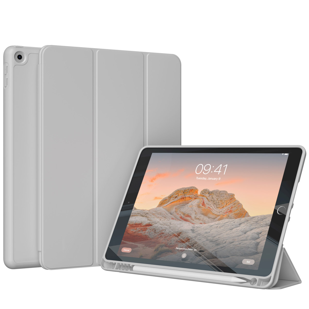 Accezz Smarte Klapphülle aus Silikon für das Apple iPad 6 (2018) 9.7 Zoll / iPad 5 (2017) 9.7 Zoll - Grau
