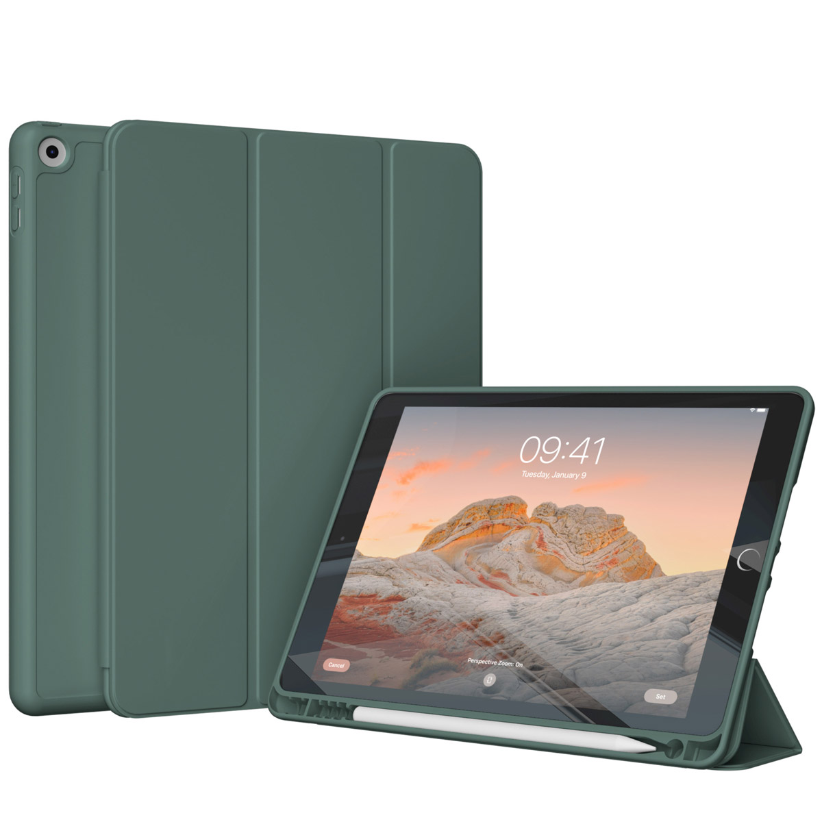 Accezz Smarte Klapphülle aus Silikon für das Apple iPad 6 (2018) 9.7 Zoll / iPad 5 (2017) 9.7 Zoll - Dunkelgrün