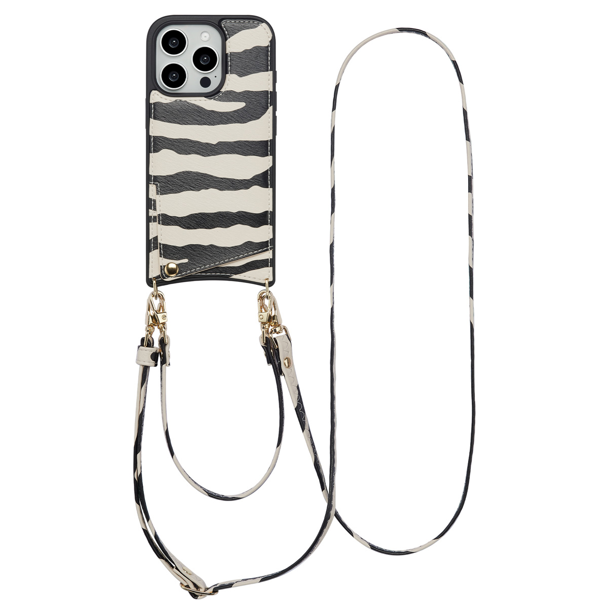 Selencia Nova HandyHülle mit Kordel und Kartenhalter für das Apple iPhone 16 Pro – Zazzy Zebra