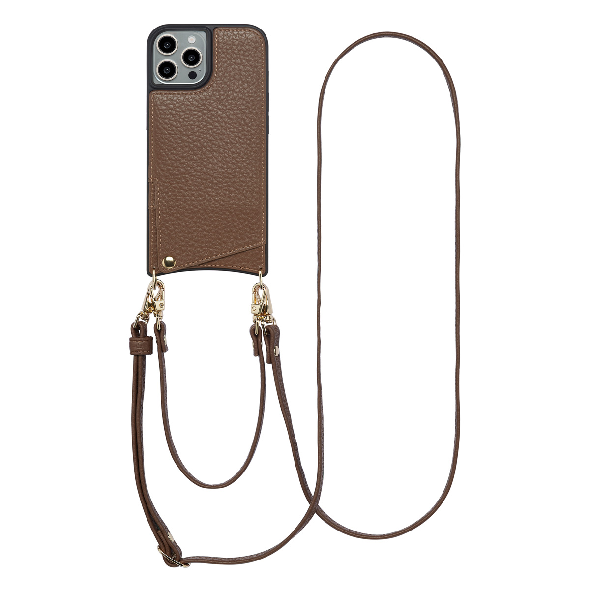 Selencia Nova HandyHülle mit Kordel und Kartenhalter für das Apple iPhone 15 Pro - Mocha Brown