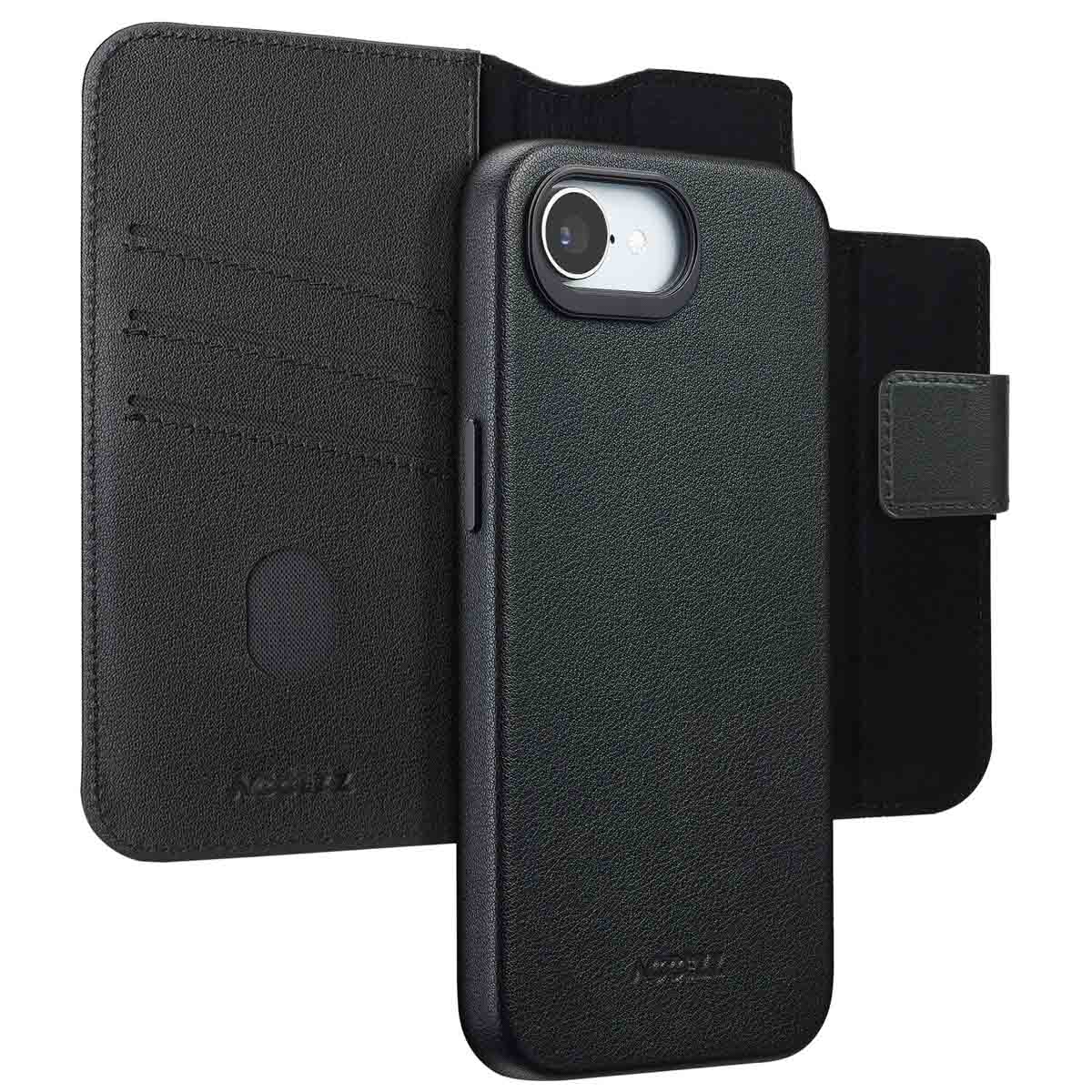 Accezz 2-in-1 Klapphülle aus Leder mit MagSafe für das Apple iPhone 17e / 16e - Onyx Black