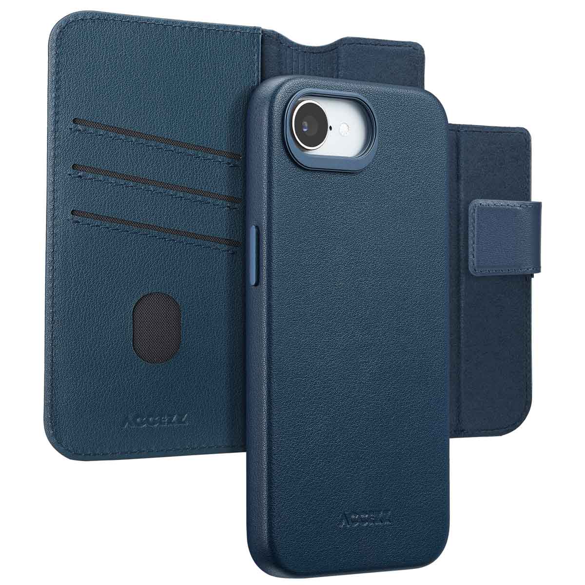 Accezz 2-in-1 Klapphülle aus Leder mit MagSafe für das Apple iPhone 17e / 16e - Nightfall Blue