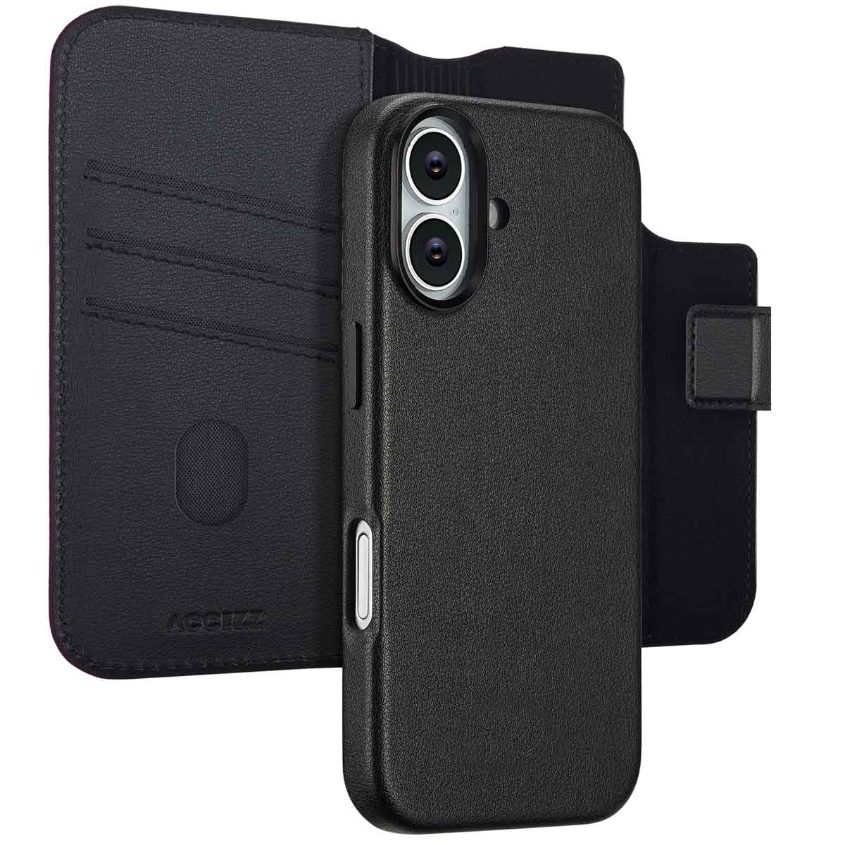 Accezz 2-in-1 Klapphülle aus Leder mit MagSafe für das Apple iPhone 17 - Onyx Black