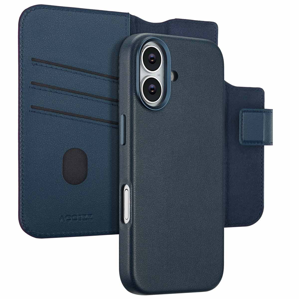 Accezz 2-in-1 Klapphülle aus Leder mit MagSafe für das Apple iPhone 17 - Nightfall Blue