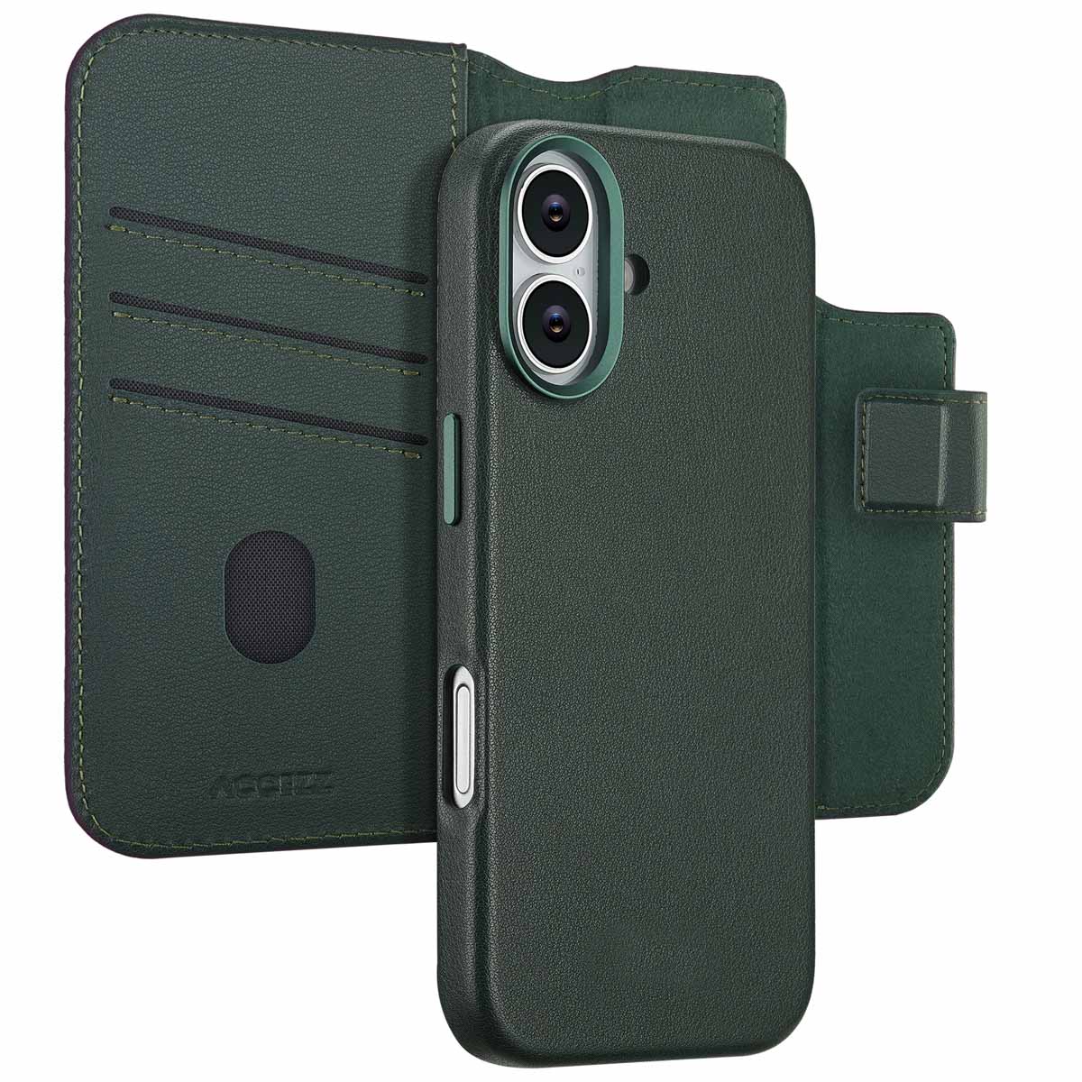 Accezz 2-in-1 Klapphülle aus Leder mit MagSafe für das Apple iPhone 17 - Cedar Green