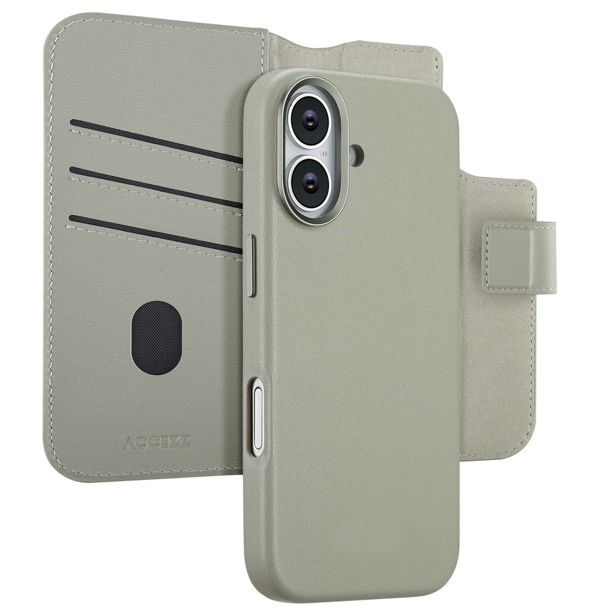 Accezz 2-in-1 Klapphülle aus Leder mit MagSafe für das Apple iPhone 17 - Light Grey
