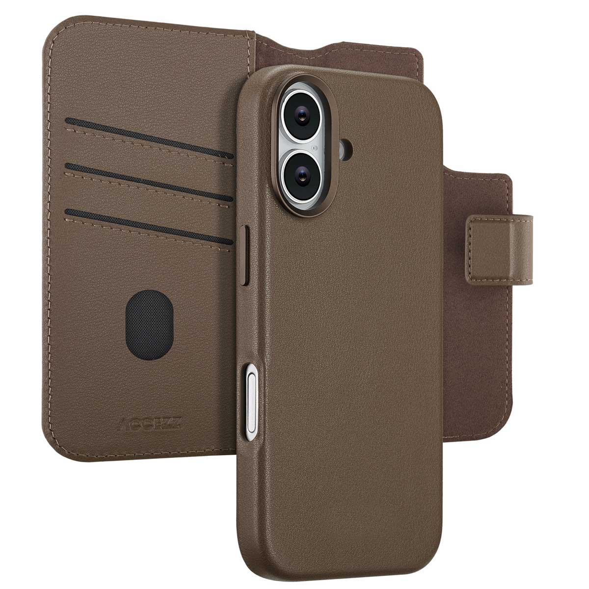 Accezz 2-in-1 Klapphülle aus Leder mit MagSafe für das Apple iPhone 17 - Kaffeebraun