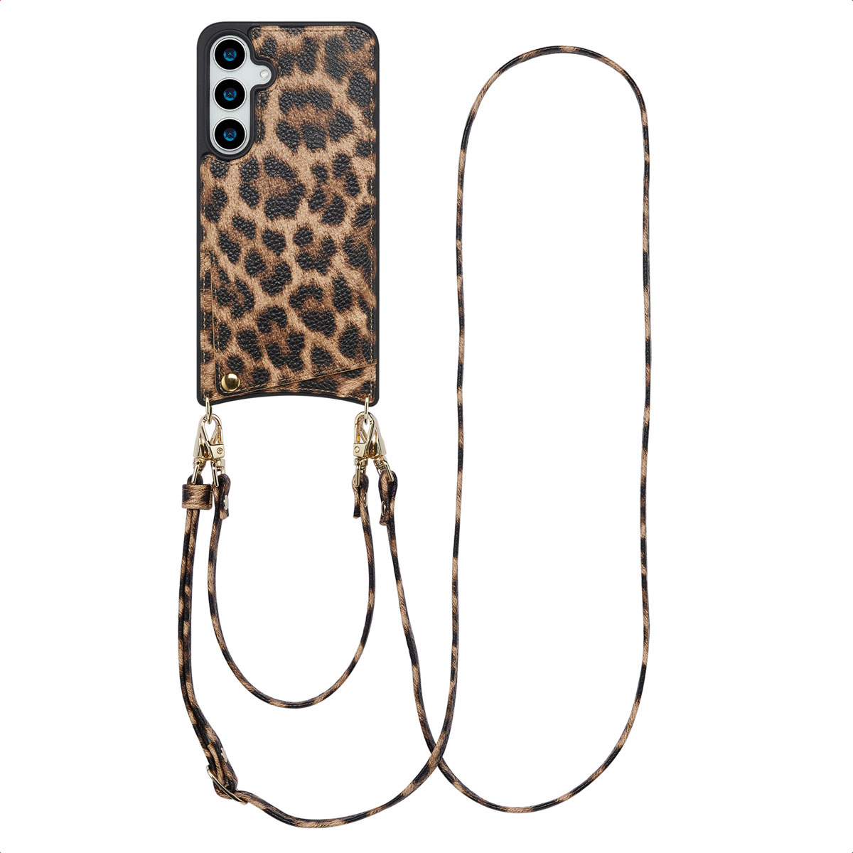 Selencia Nova HandyHülle mit Kordel und Kartenhalter für das Samsung Galaxy S24 Plus / S25 Plus - Leopard