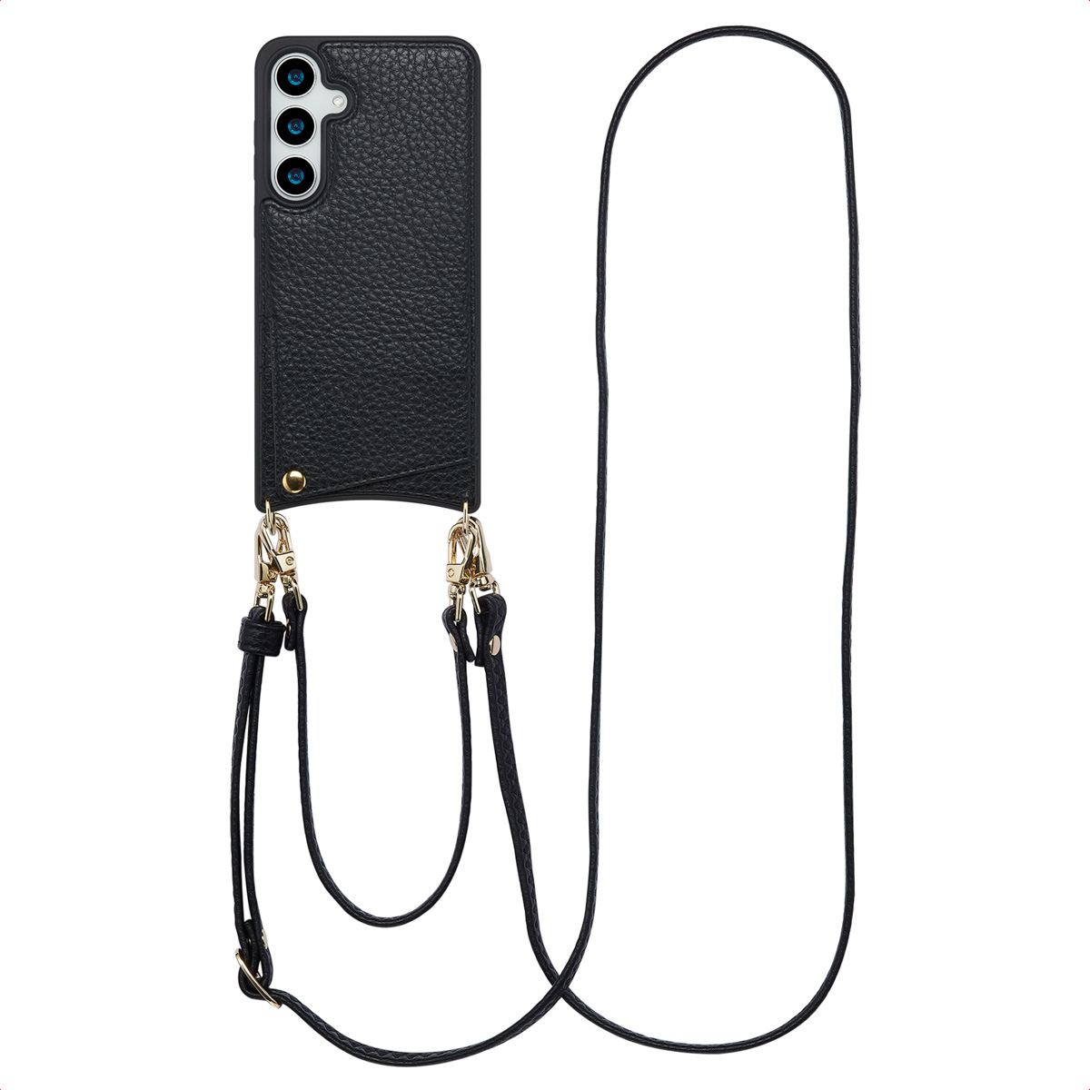 Selencia Nova HandyHülle mit Kordel und Kartenhalter für das Samsung Galaxy S24 Plus / S25 Plus - Schwarz