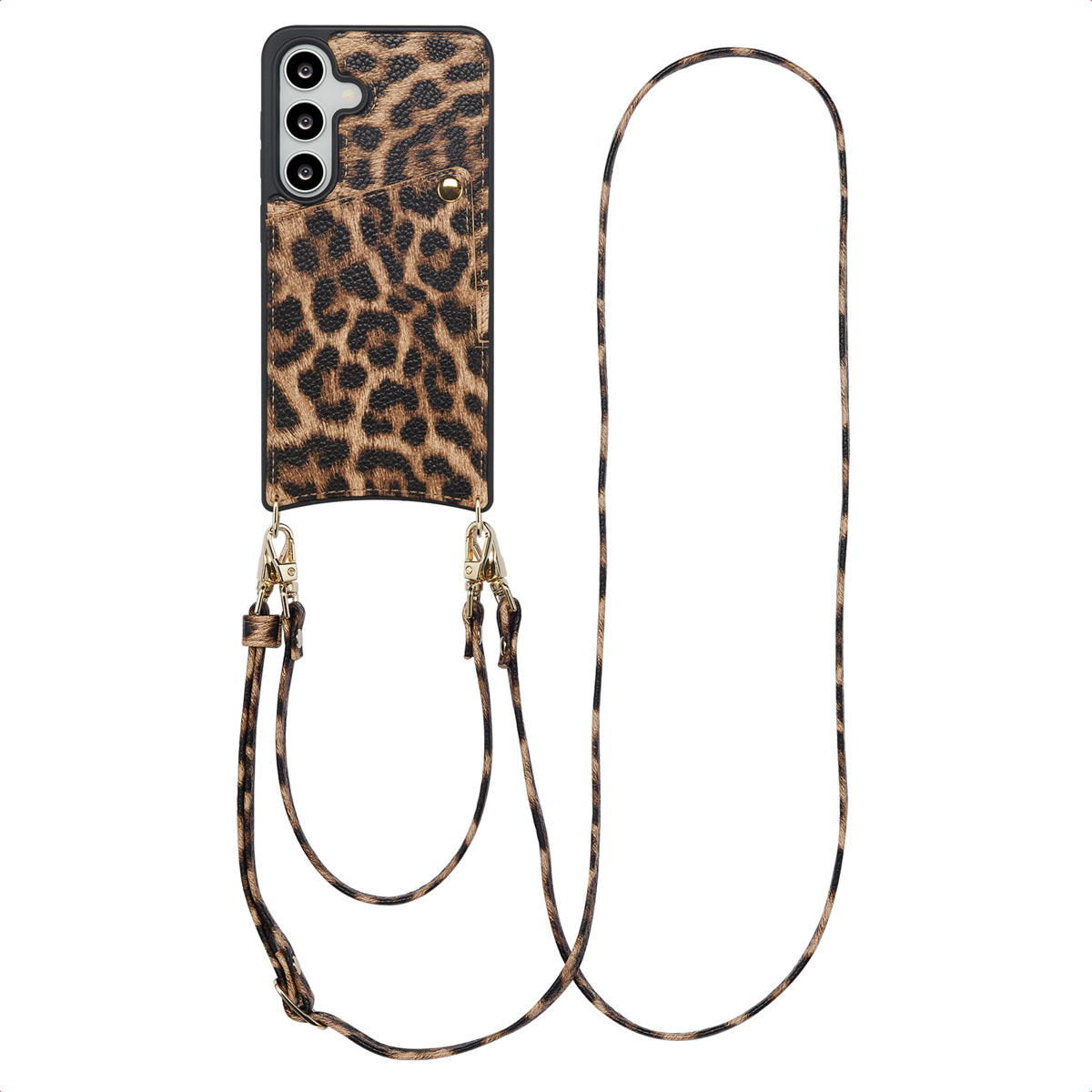 Selencia Nova HandyHülle mit Kordel und Kartenhalter für das Samsung Galaxy S25 / S24 - Leopard
