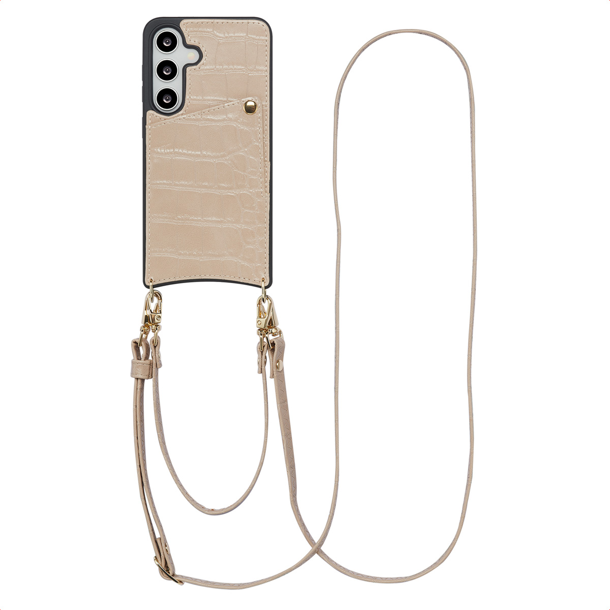 Selencia Nova Croco HandyHülle mit Kordel und Kartenhalter für das Samsung Galaxy S25 / S24 - Beige
