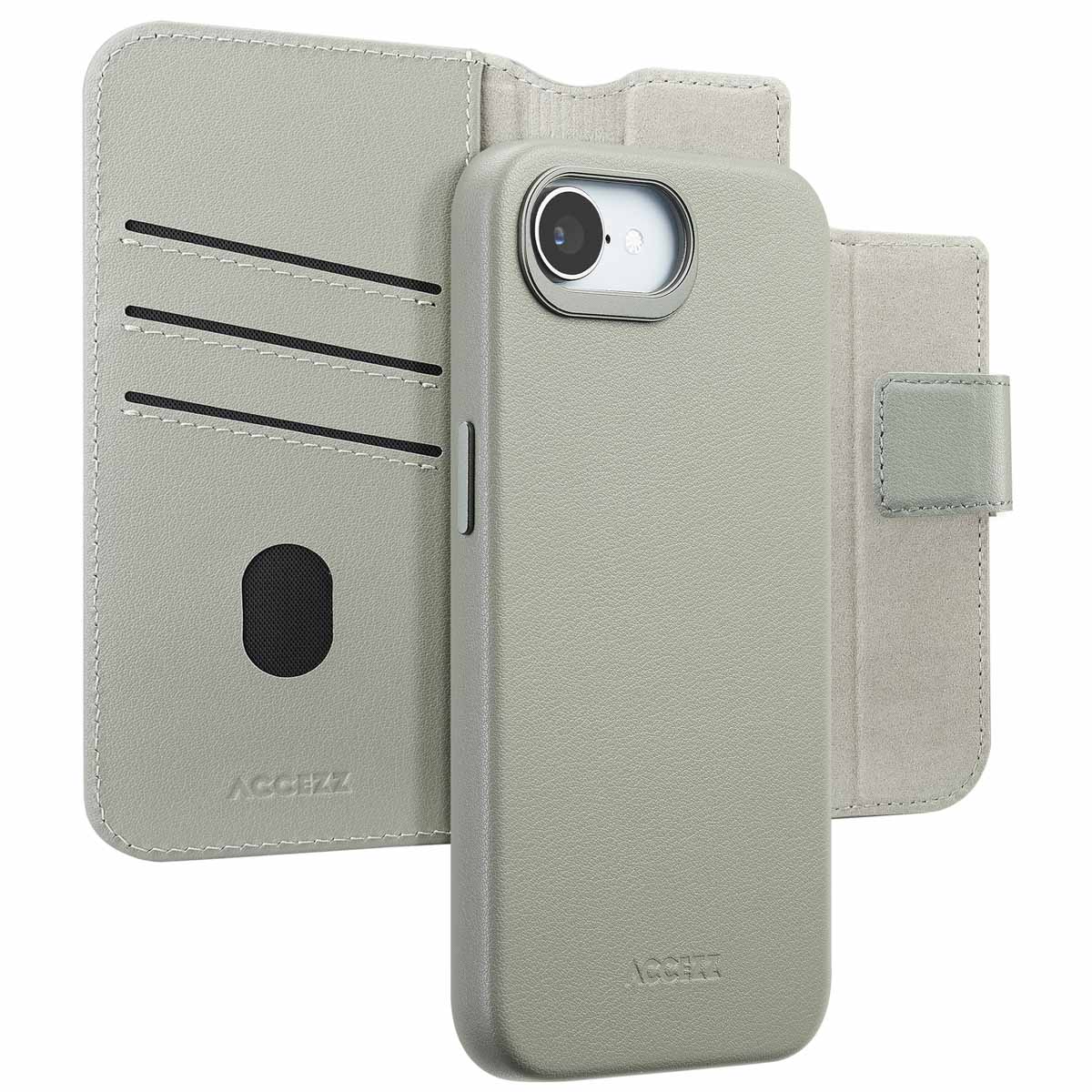 Accezz 2-in-1 Klapphülle aus Leder mit MagSafe für das Apple iPhone 17e / 16e - Light Grey