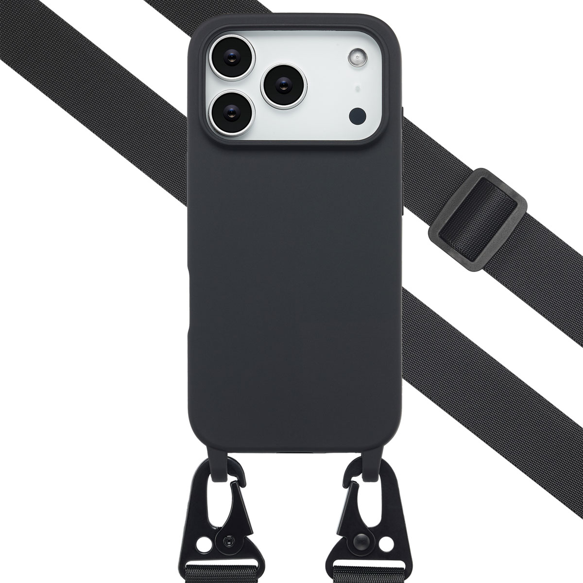 Selencia SilikonHülle mit abnehmbarem Band für das Apple iPhone 17 Pro - Schwarz