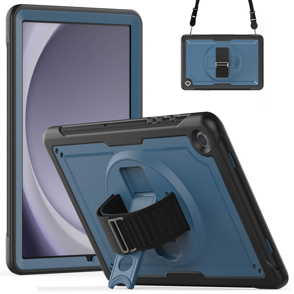 Accezz Robustes Back Cover mit Schultergurt für das Samsung Galaxy Tab A9 Plus - Blau