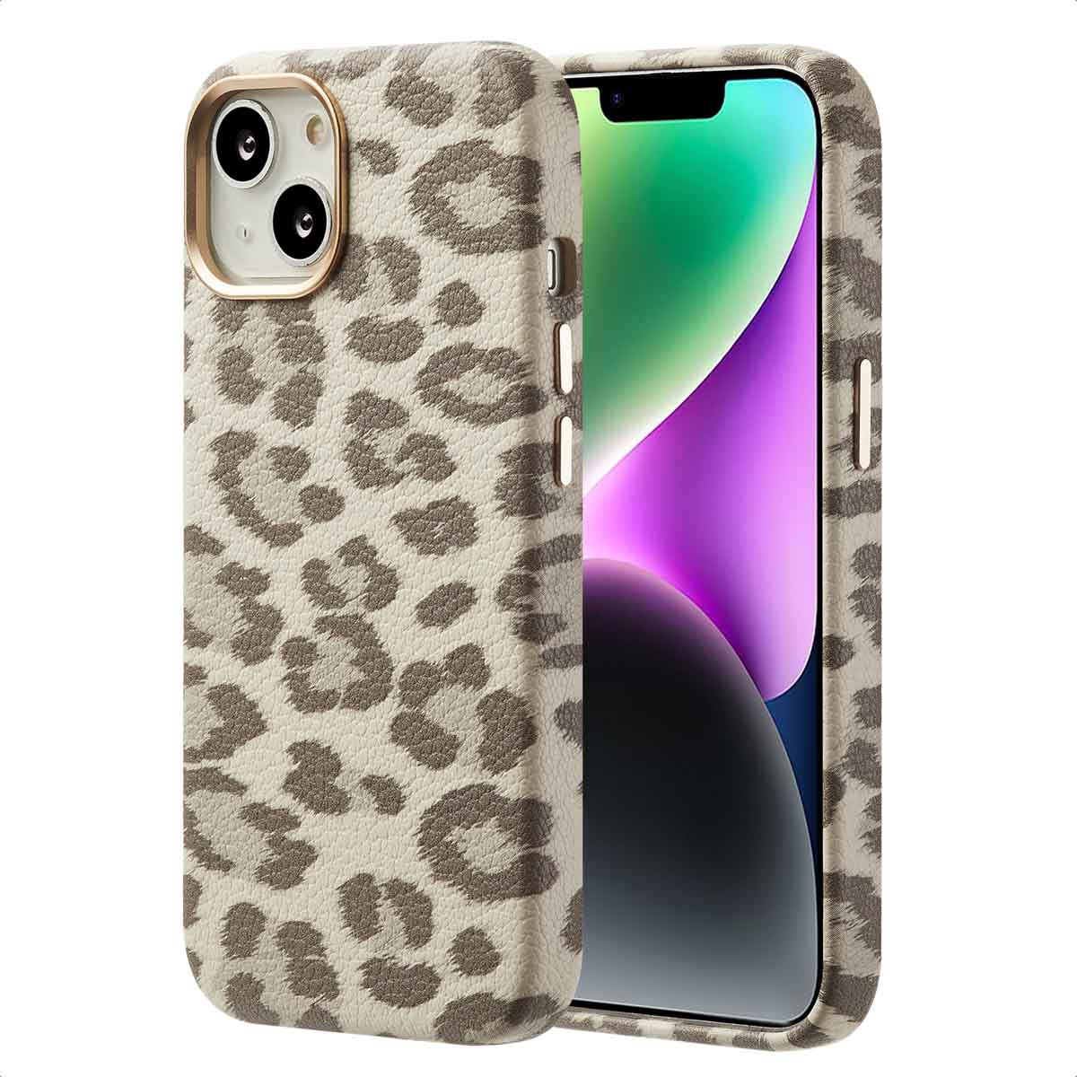 Selencia Sabi Backcover Leopardenmuster mit MagSafe für das Apple iPhone 14 - Soft Ivory