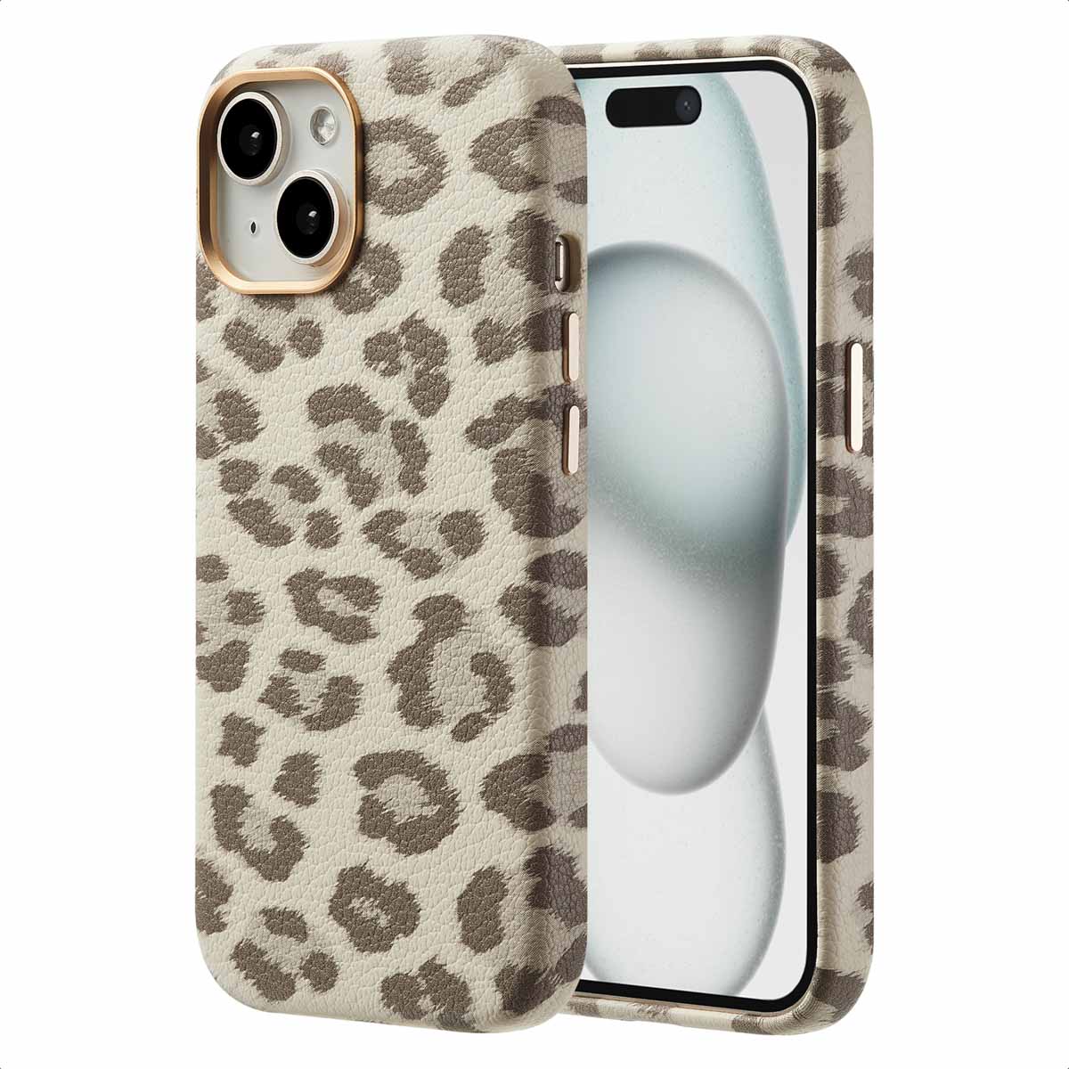 Selencia Sabi Backcover Leopardenmuster mit MagSafe für das Apple iPhone 15 - Soft Ivory