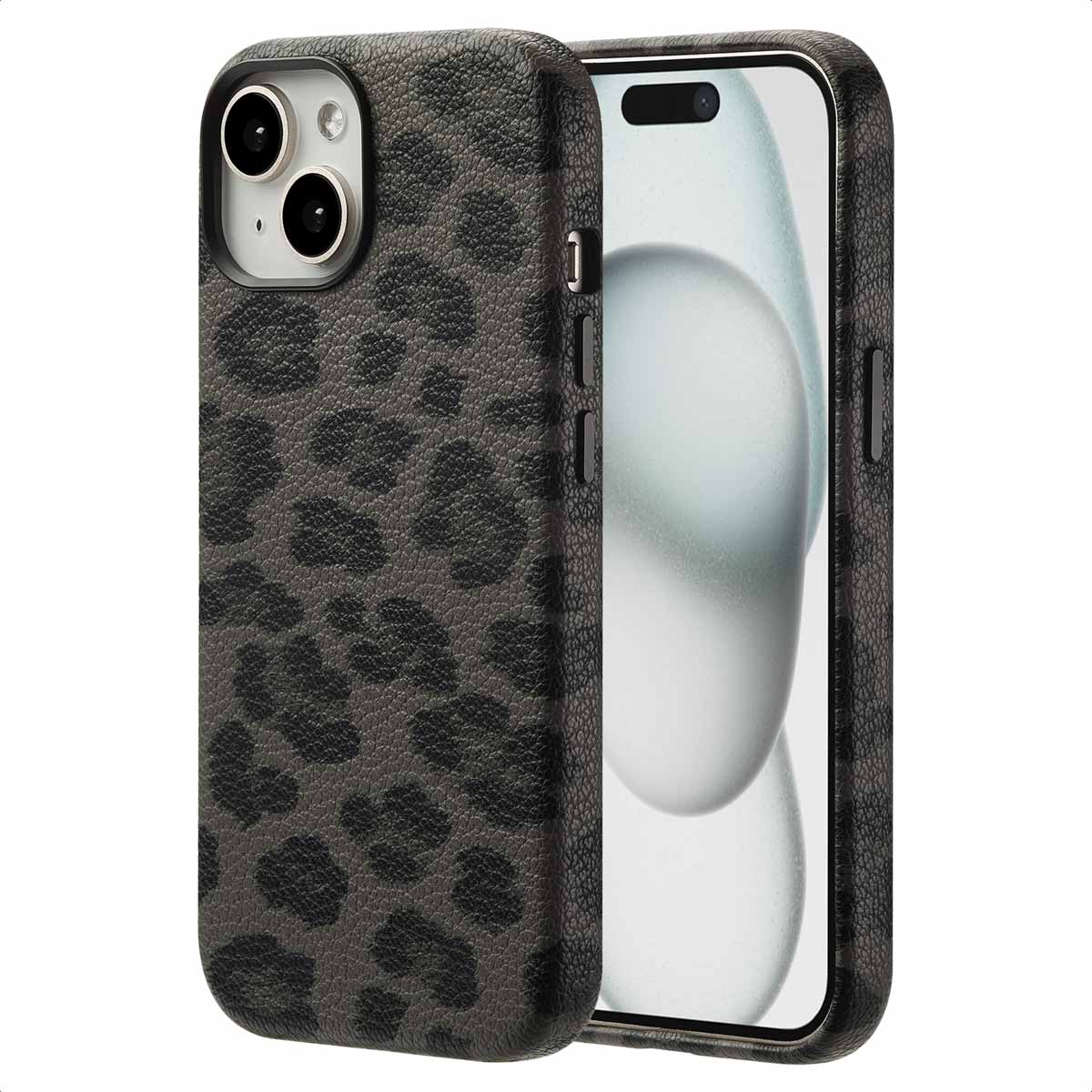 Selencia Sabi Backcover Leopardenmuster mit MagSafe für das Apple iPhone 15 - Midnight Black