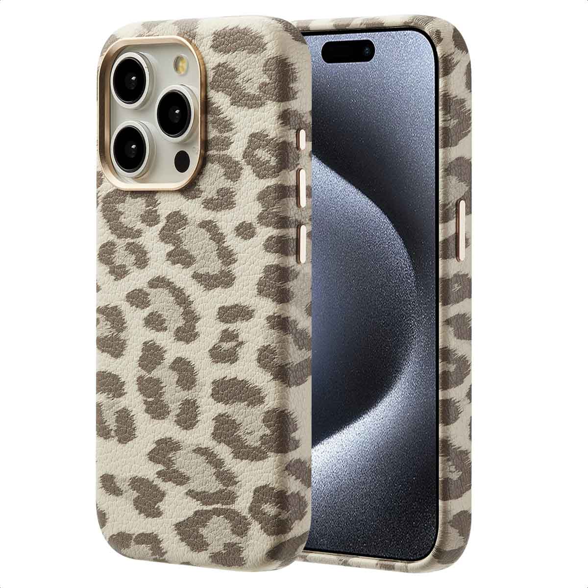 Selencia Sabi Backcover Leopardenmuster mit MagSafe für das Apple iPhone 15 Pro - Soft Ivory
