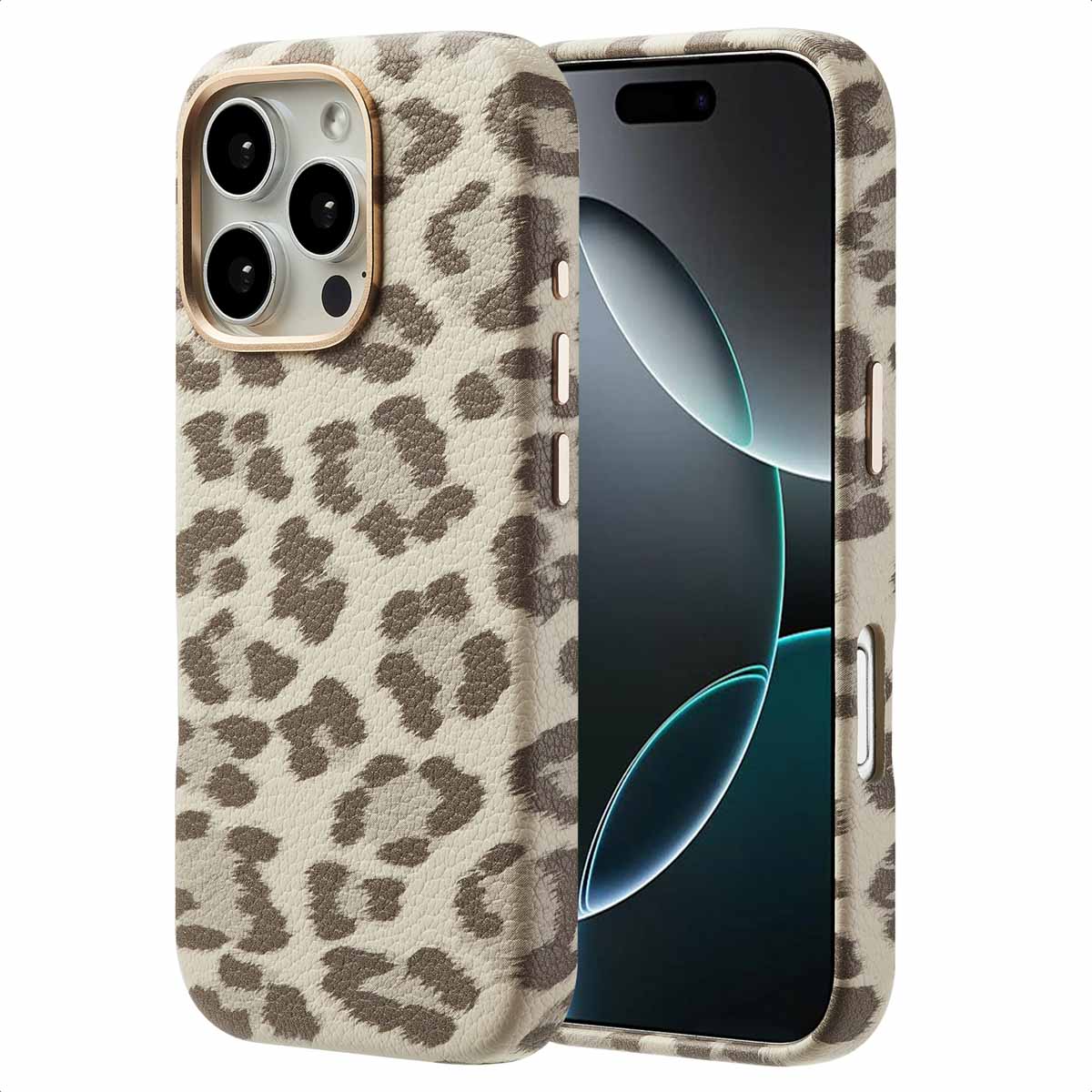 Selencia Sabi Backcover Leopardenmuster mit MagSafe für das Apple iPhone 16 Pro - Soft Ivory