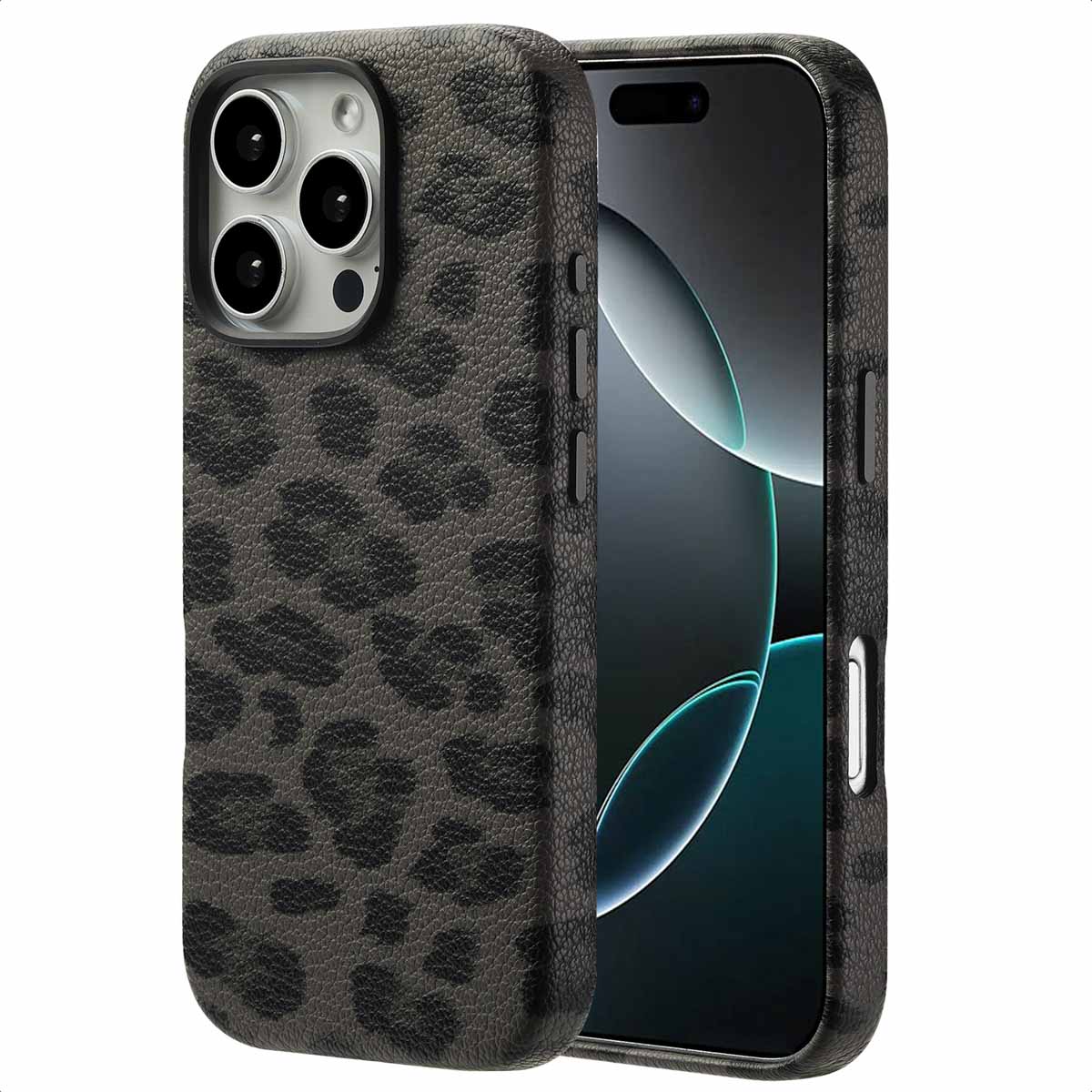 Selencia Sabi Backcover Leopardenmuster mit MagSafe für das Apple iPhone 16 Pro - Midnight Black