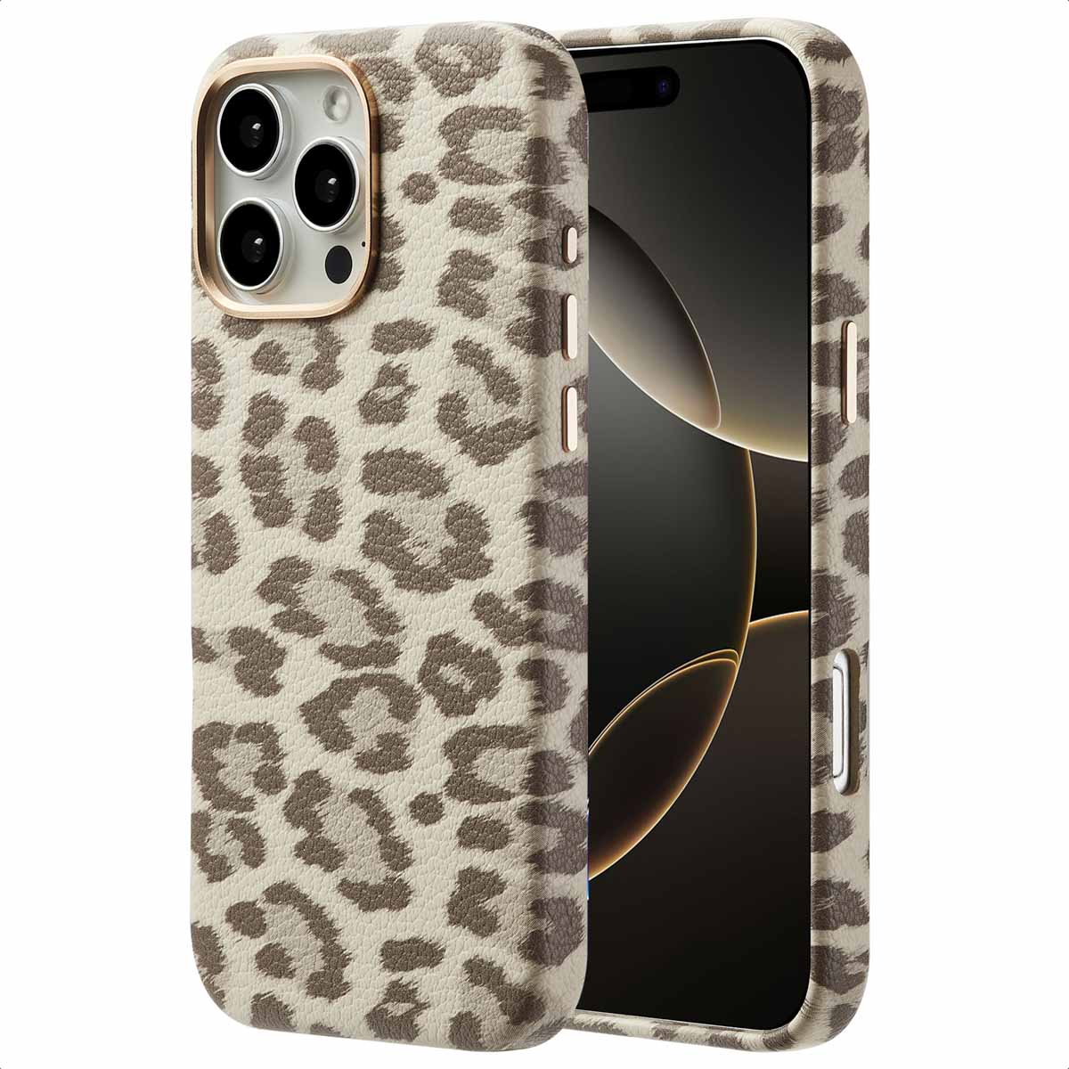 Selencia Sabi Backcover Leopardenmuster mit MagSafe für das Apple iPhone 16 Pro Max - Soft Ivory