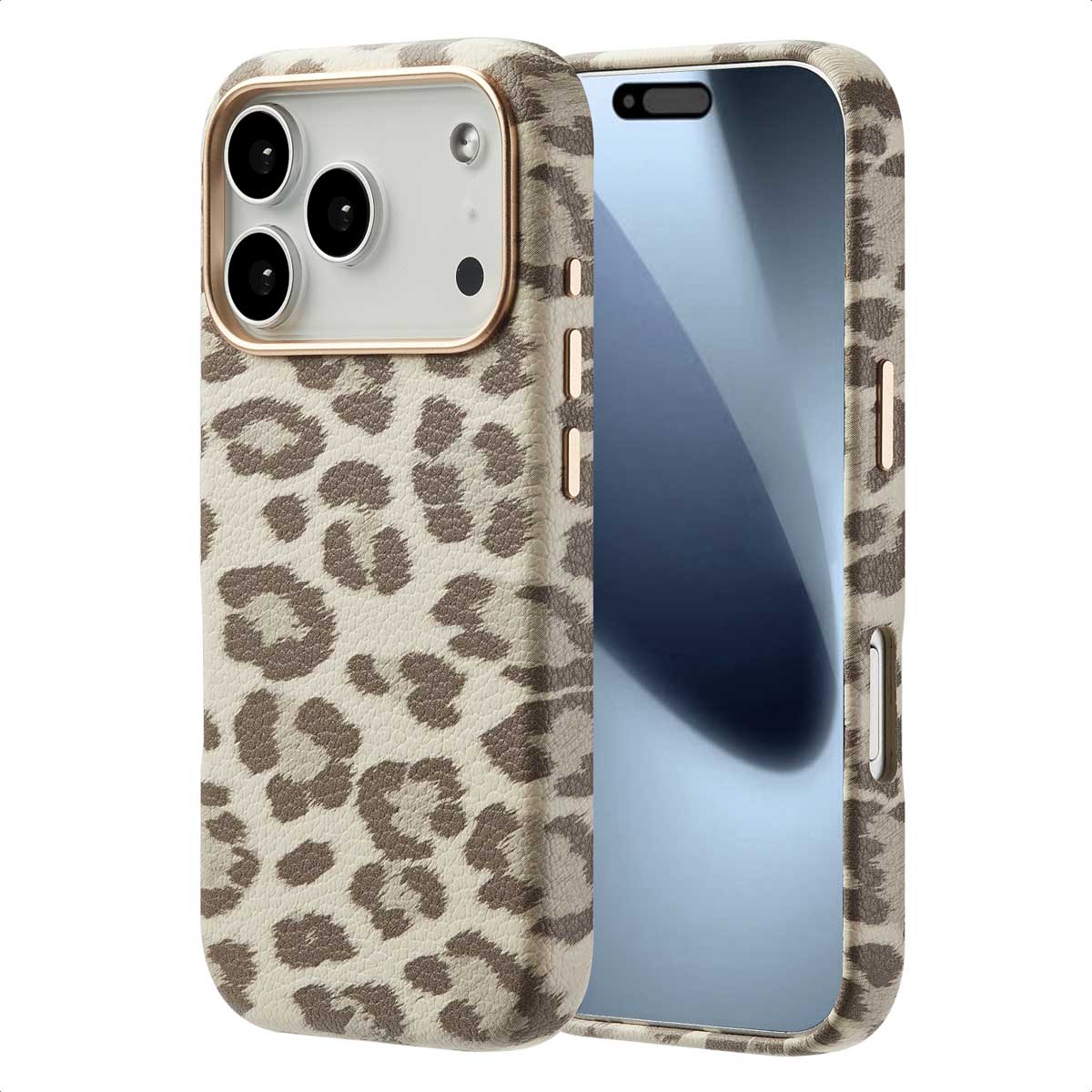 Selencia Sabi Backcover Leopardenmuster mit MagSafe für das Apple iPhone 18 Pro / 17 Pro - Soft Ivory