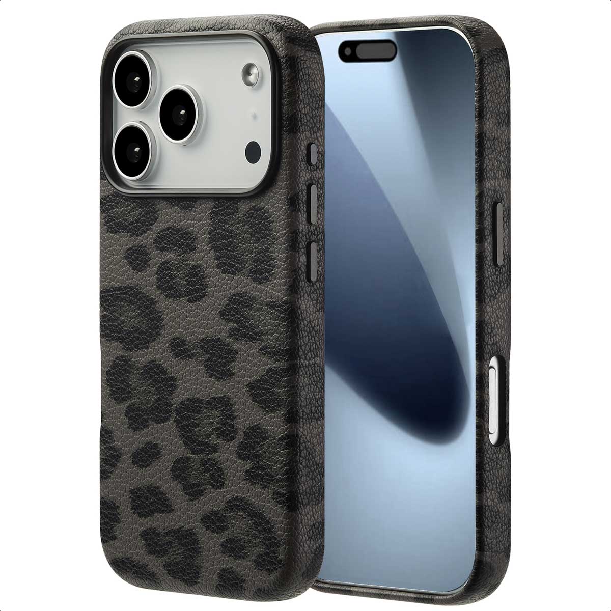 Selencia Sabi Backcover Leopardenmuster mit MagSafe für das Apple iPhone 18 Pro / 17 Pro - Midnight Black