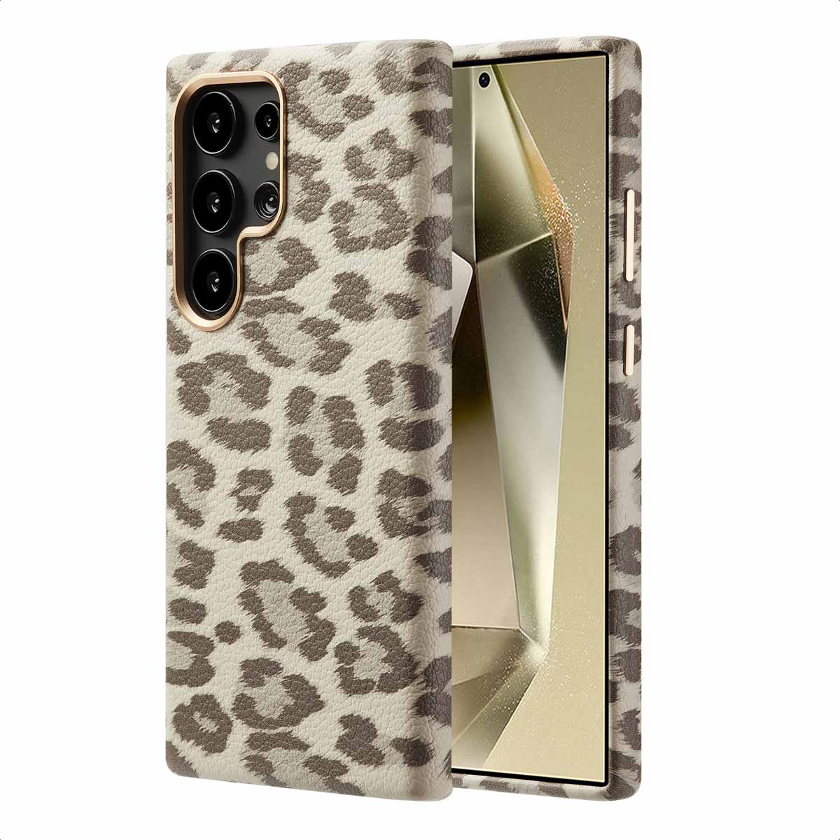 Selencia Sabi Backcover Leopardenmuster mit MagSafe für das Samsung Galaxy S24 Ultra - Soft Ivory