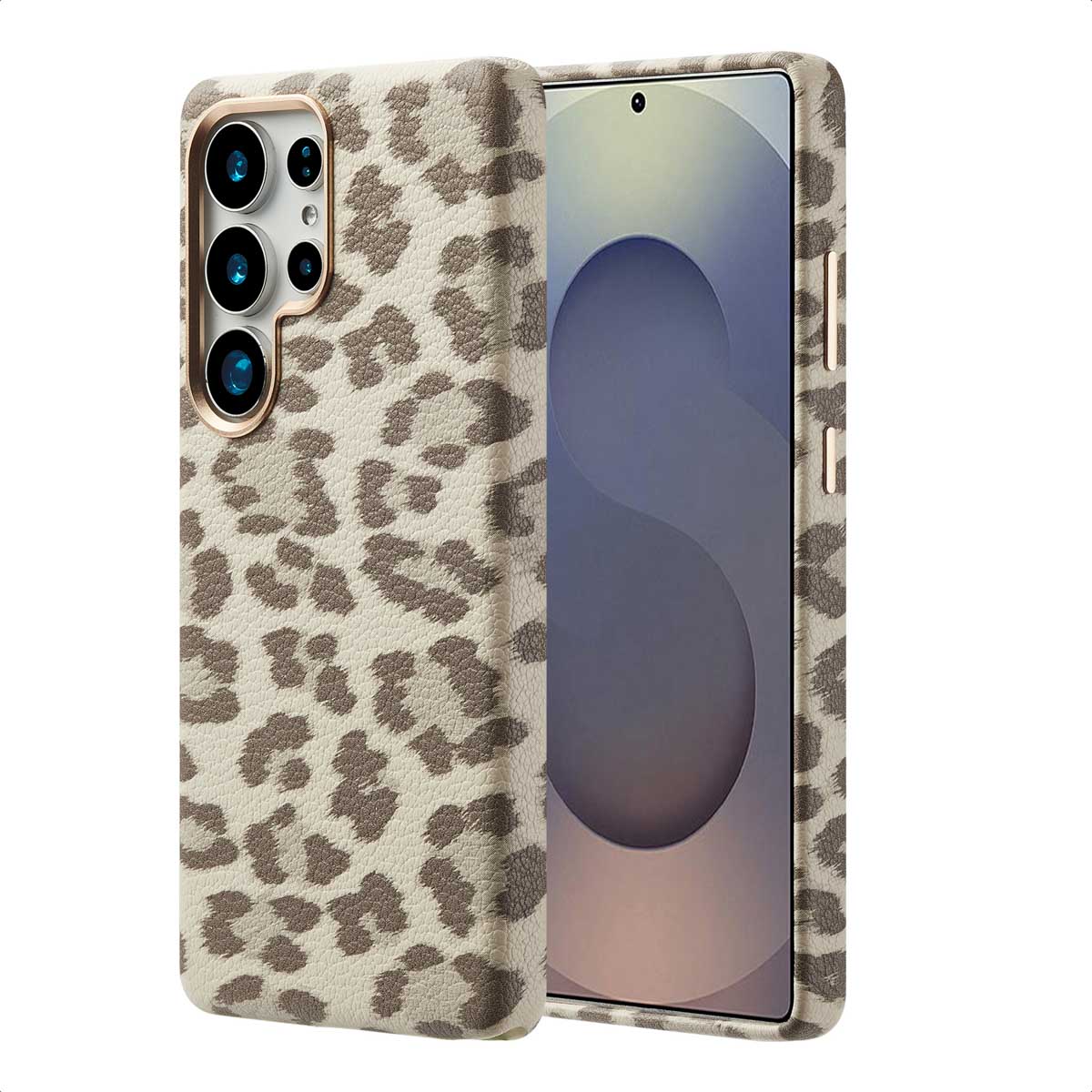 Selencia Sabi Backcover Leopardenmuster mit MagSafe für das Samsung Galaxy S25 Ultra - Soft Ivory
