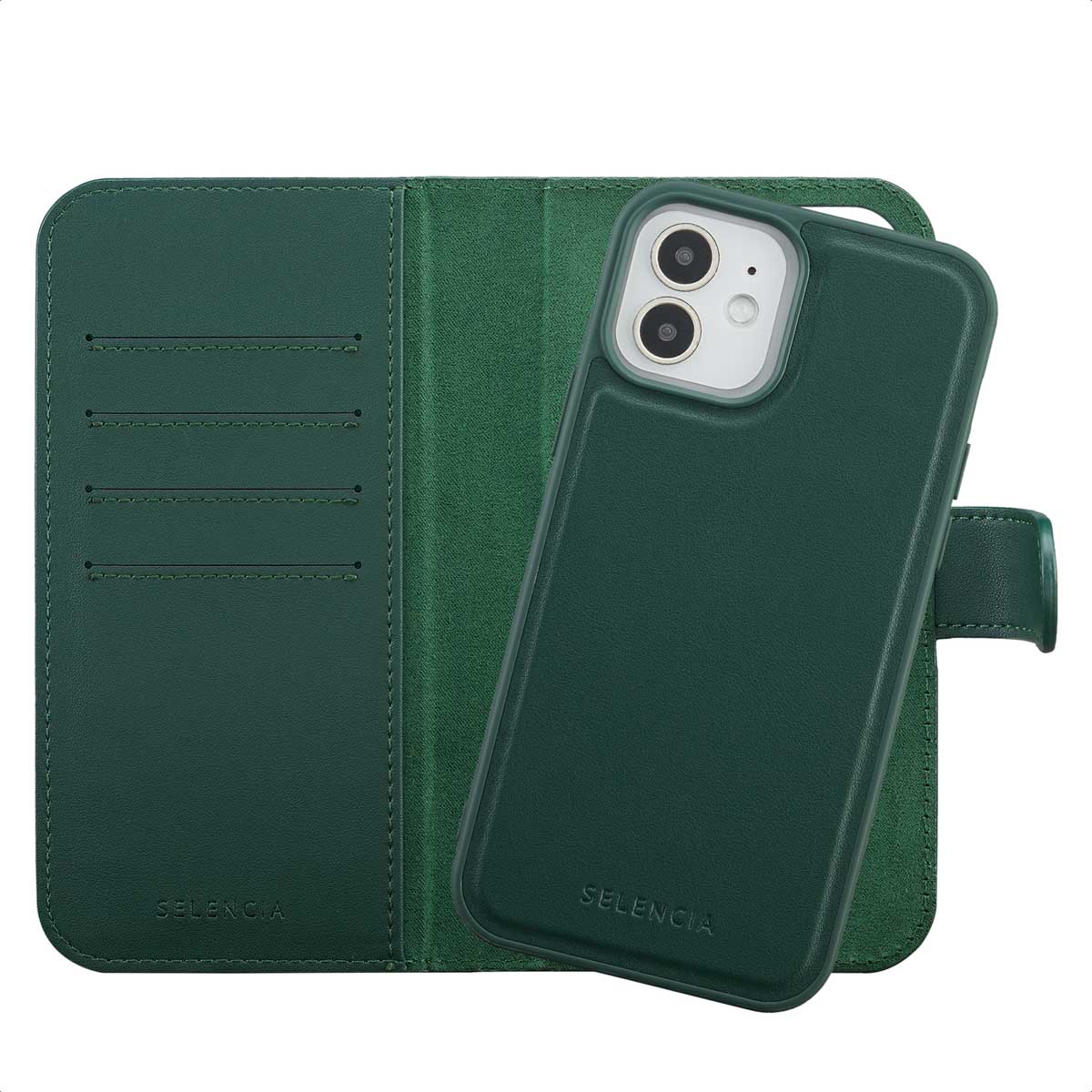 Selencia Olyn Abnehmbare Bookcase mit MagSafe für das Apple iPhone 12 (Pro) - Grün