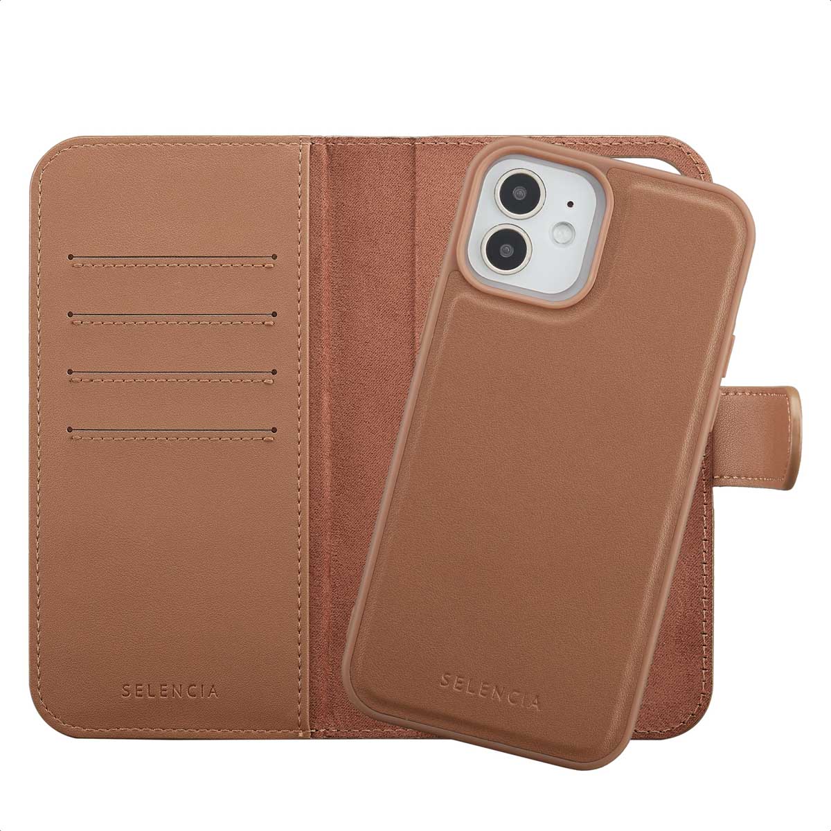 Selencia Olyn Abnehmbare Bookcase mit MagSafe für das Apple iPhone 12 (Pro) - Braun