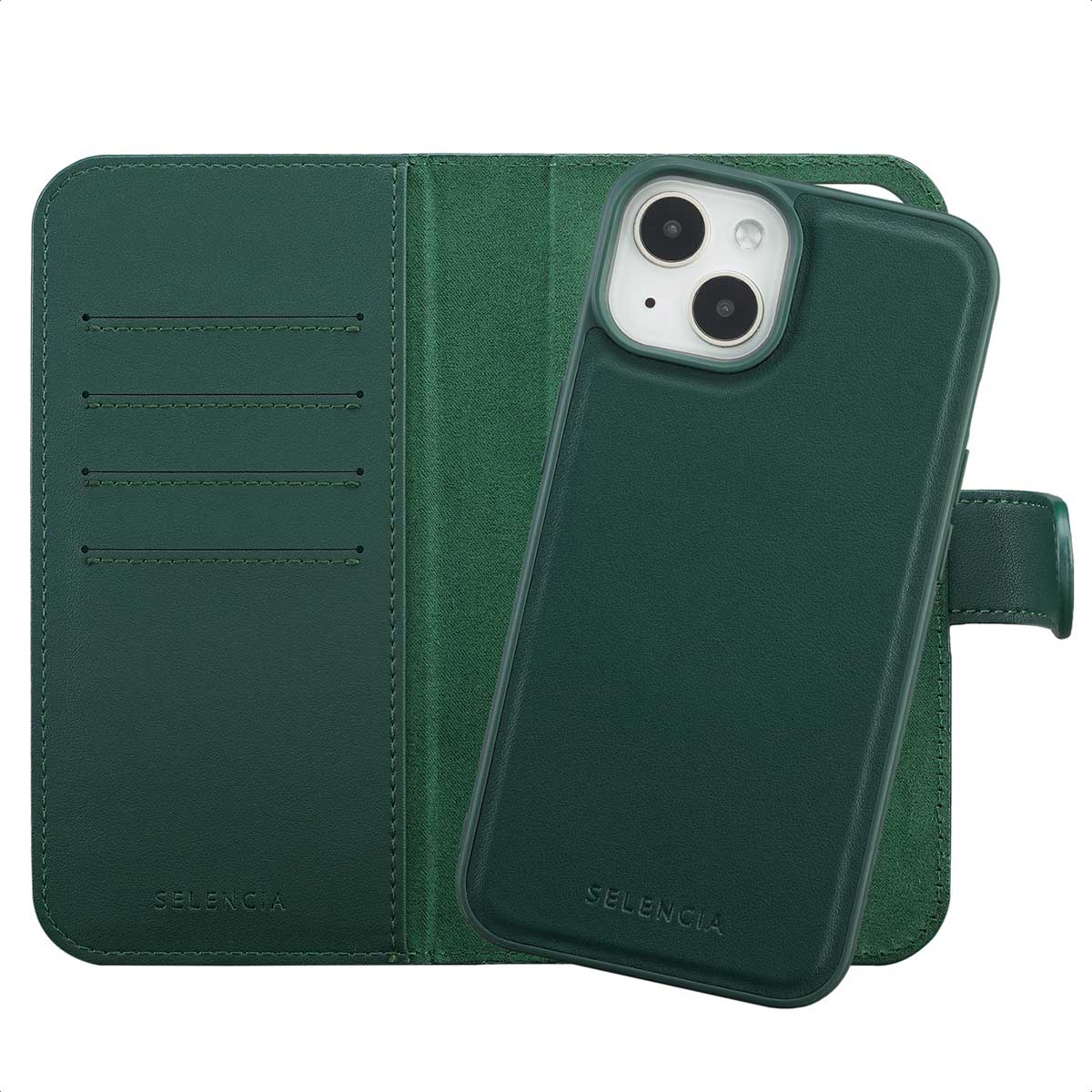 Selencia Olyn Abnehmbare Bookcase mit MagSafe für das Apple iPhone 14 / 13 - Grün