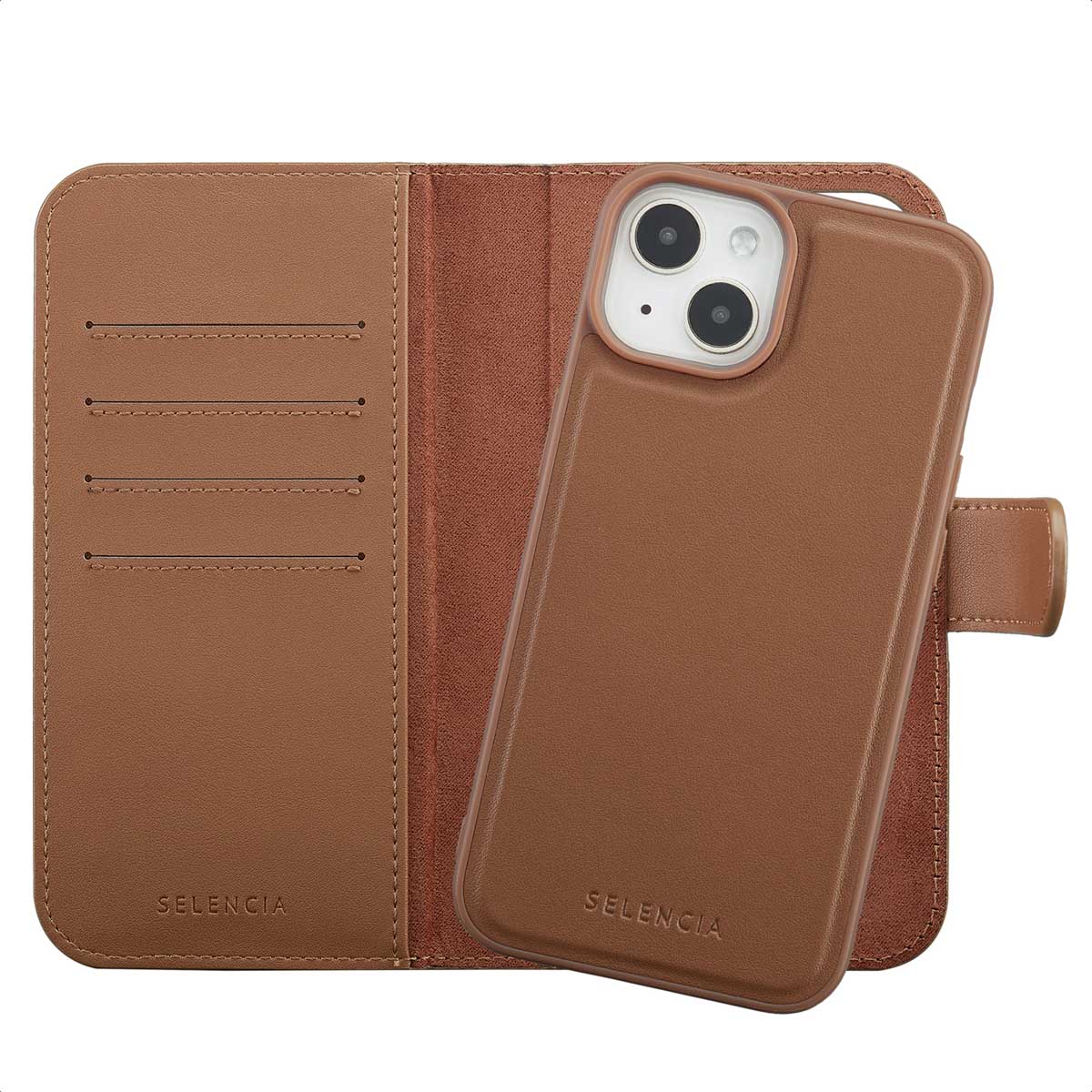 Selencia Olyn Abnehmbare Bookcase mit MagSafe für das Apple iPhone 14 / 13 - Braun