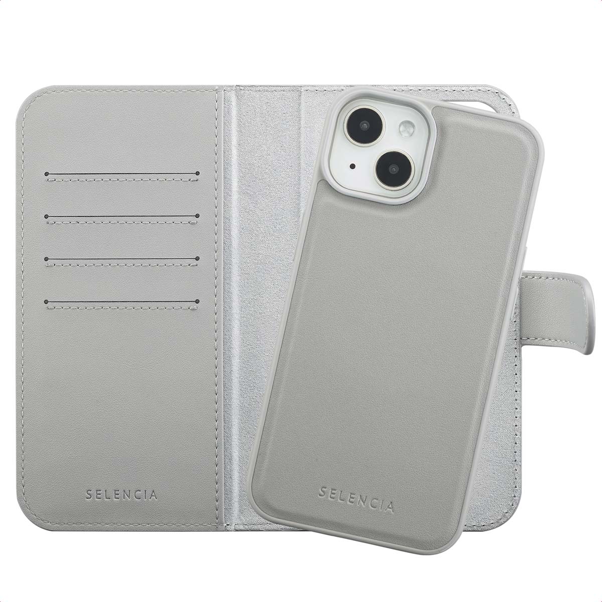 Selencia Olyn Abnehmbare Bookcase mit MagSafe für das Apple iPhone 14 / 13 - Grau