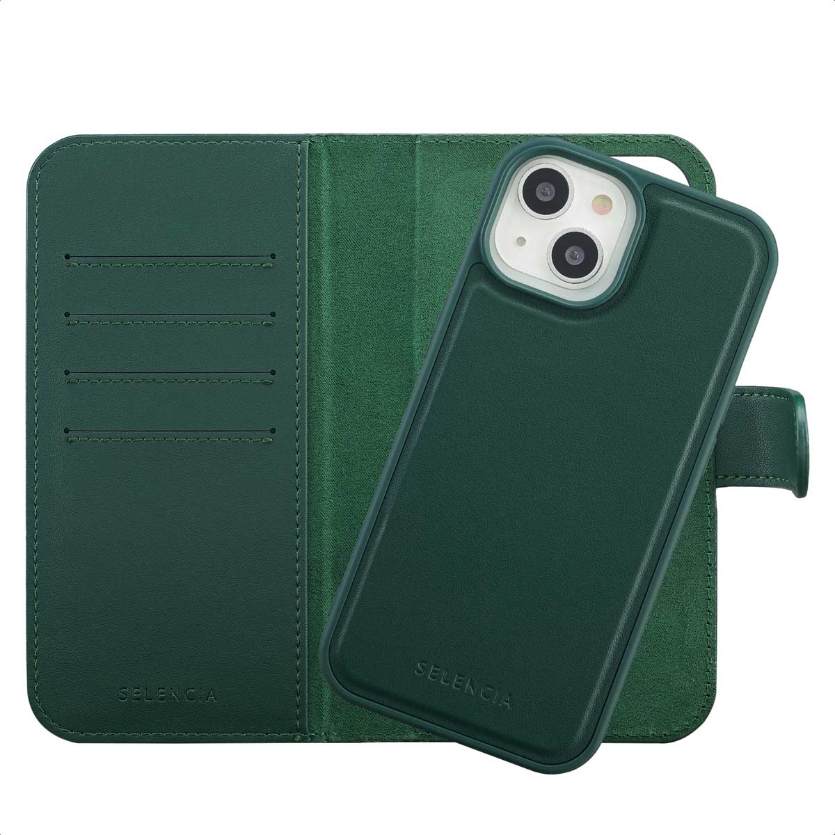 Selencia Olyn Abnehmbare Bookcase mit MagSafe für das Apple iPhone 15 - Grün