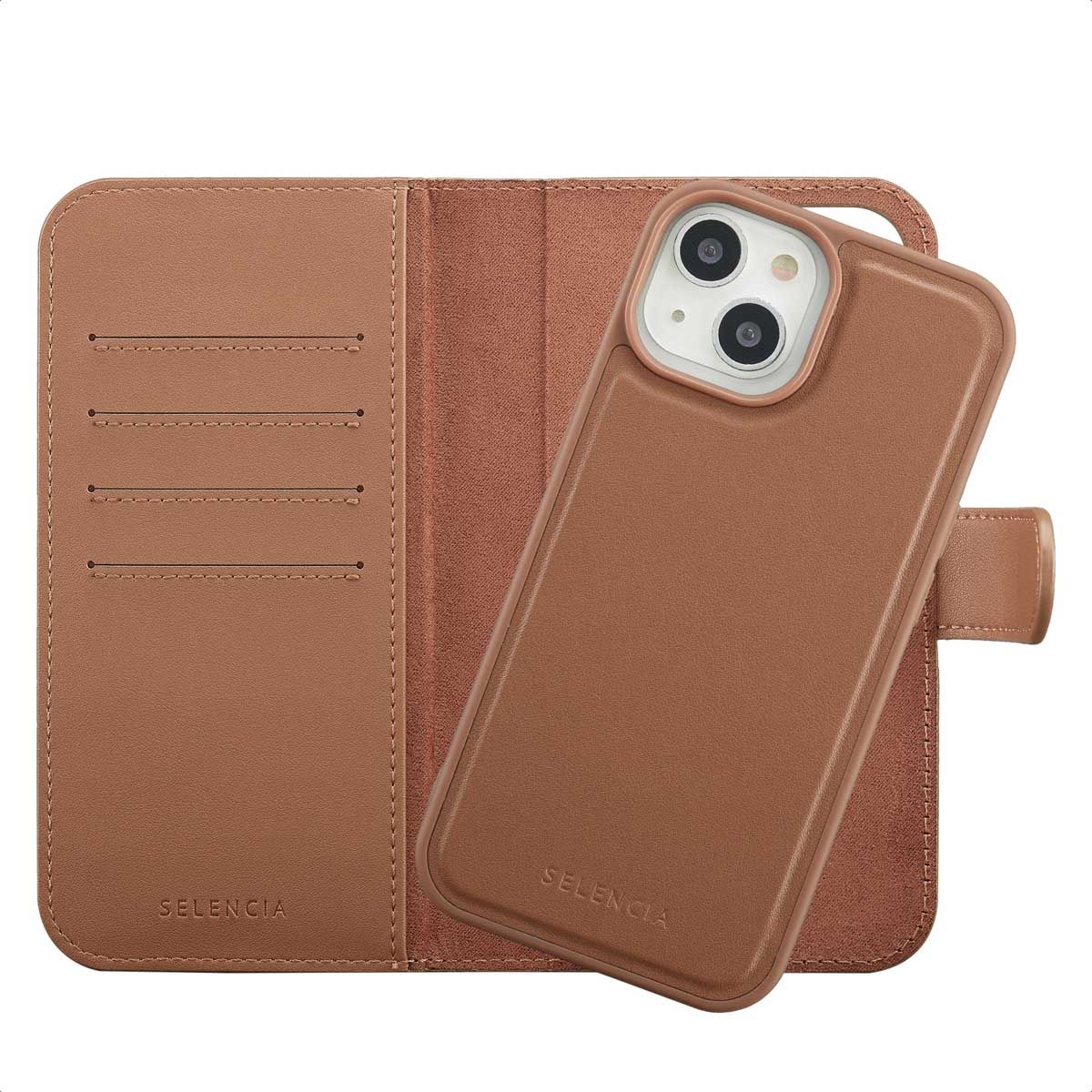 Selencia Olyn Abnehmbare Bookcase mit MagSafe für das Apple iPhone 15 - Braun