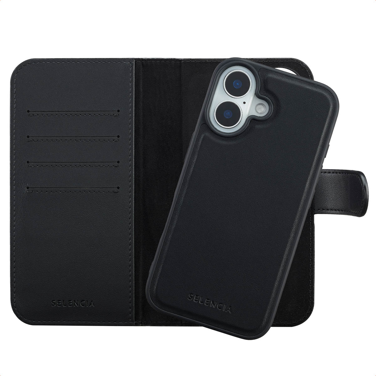Selencia Olyn Abnehmbare Bookcase mit MagSafe für das Apple iPhone 16 - Schwarz