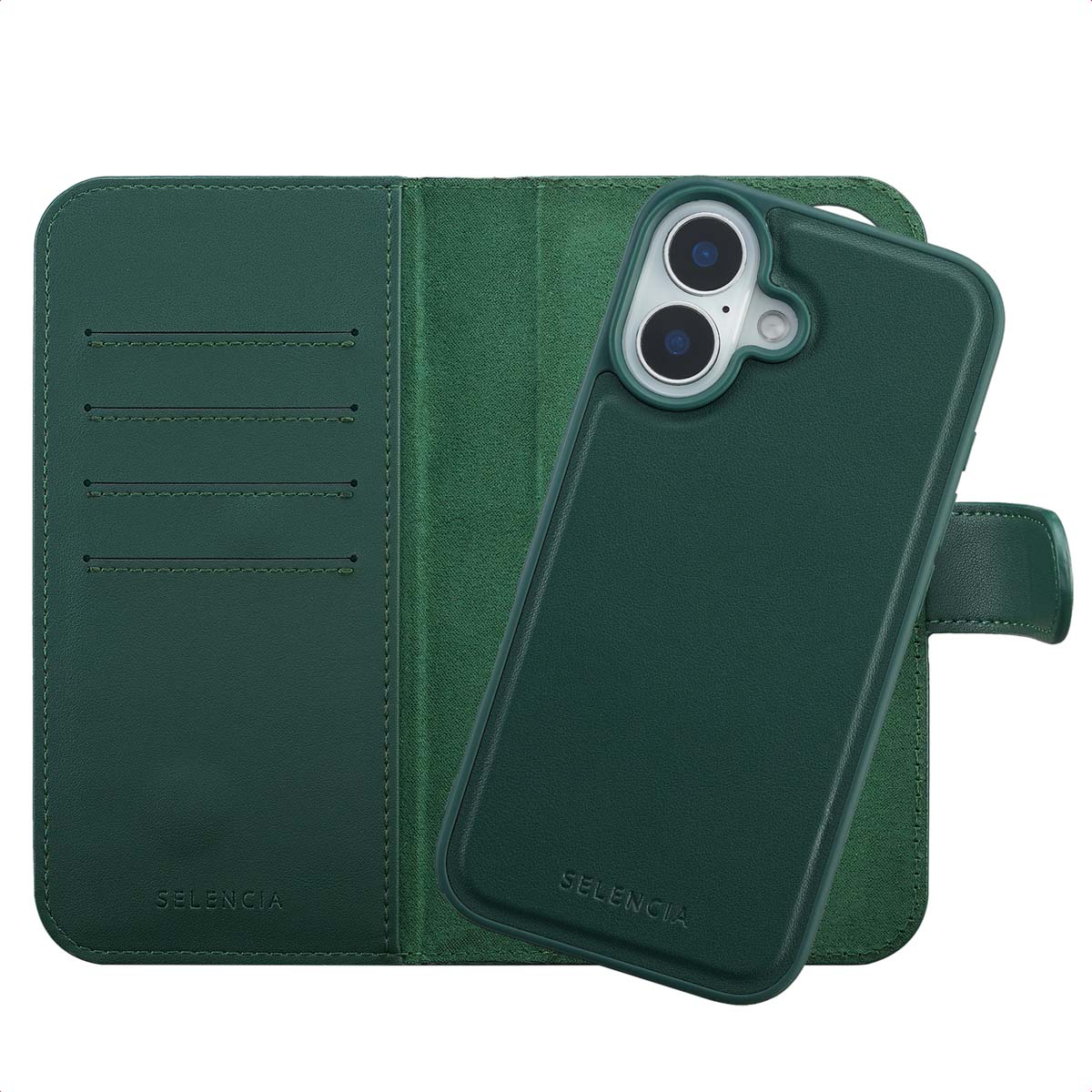 Selencia Olyn Abnehmbare Bookcase mit MagSafe für das Apple iPhone 16 - Grün