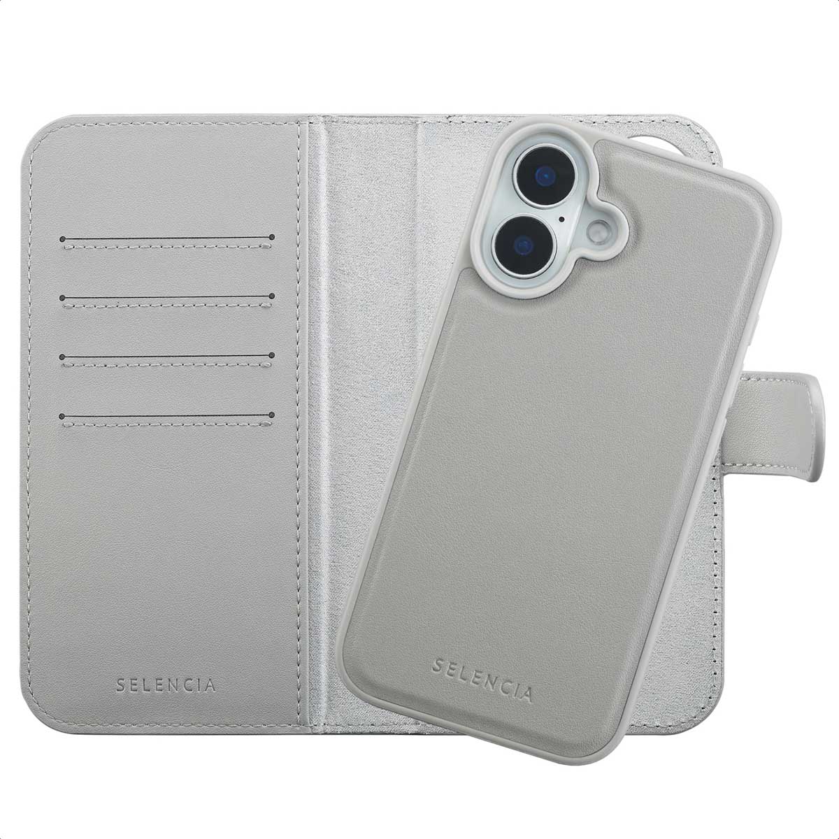 Selencia Olyn Abnehmbare Bookcase mit MagSafe für das Apple iPhone 16 - Grau