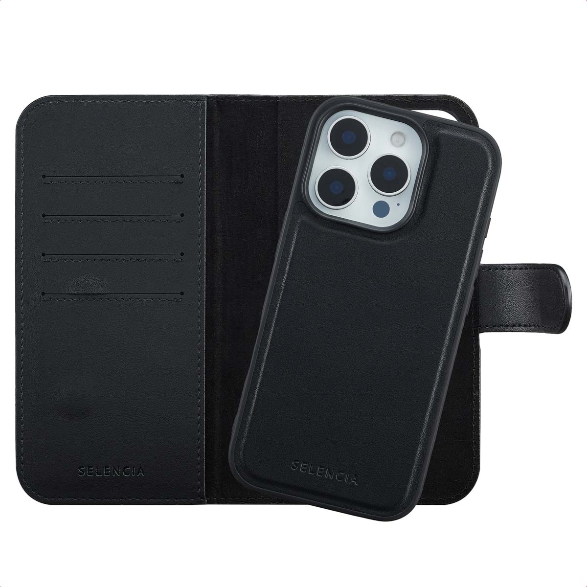 Selencia Olyn Abnehmbare Bookcase mit MagSafe für das Apple iPhone 16 Pro - Schwarz