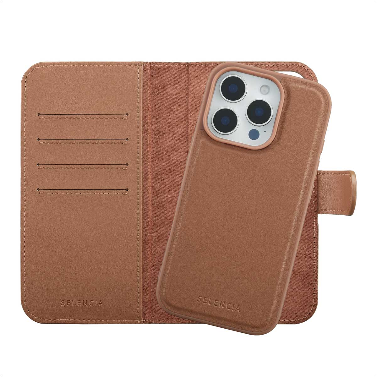Selencia Olyn Abnehmbare Bookcase mit MagSafe für das Apple iPhone 16 Pro - Braun