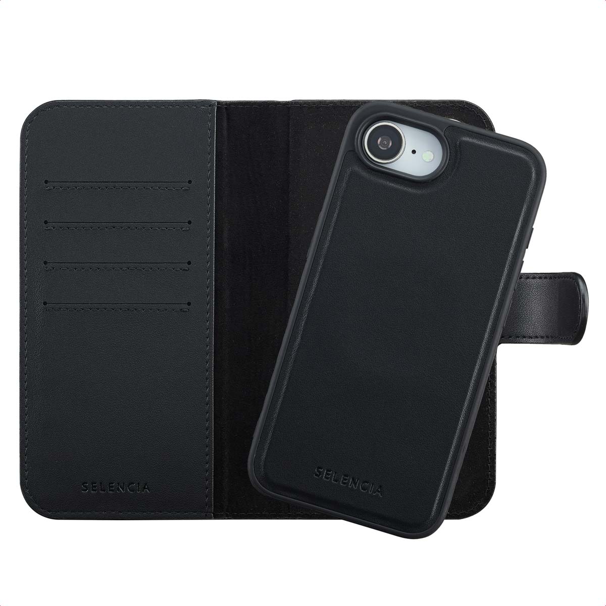 Selencia Olyn Abnehmbare Bookcase mit MagSafe für das Apple iPhone 17e / 16e - Schwarz