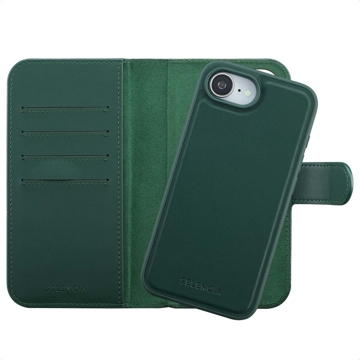 Selencia Olyn Abnehmbare Bookcase mit MagSafe für das Apple iPhone 17e / 16e - Grün