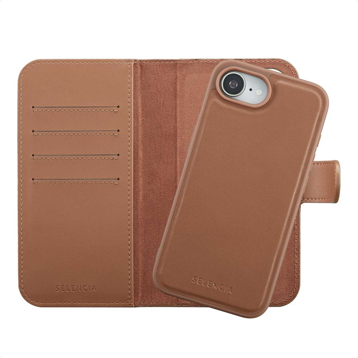 Selencia Olyn Abnehmbare Bookcase mit MagSafe für das Apple iPhone 17e / 16e - Braun