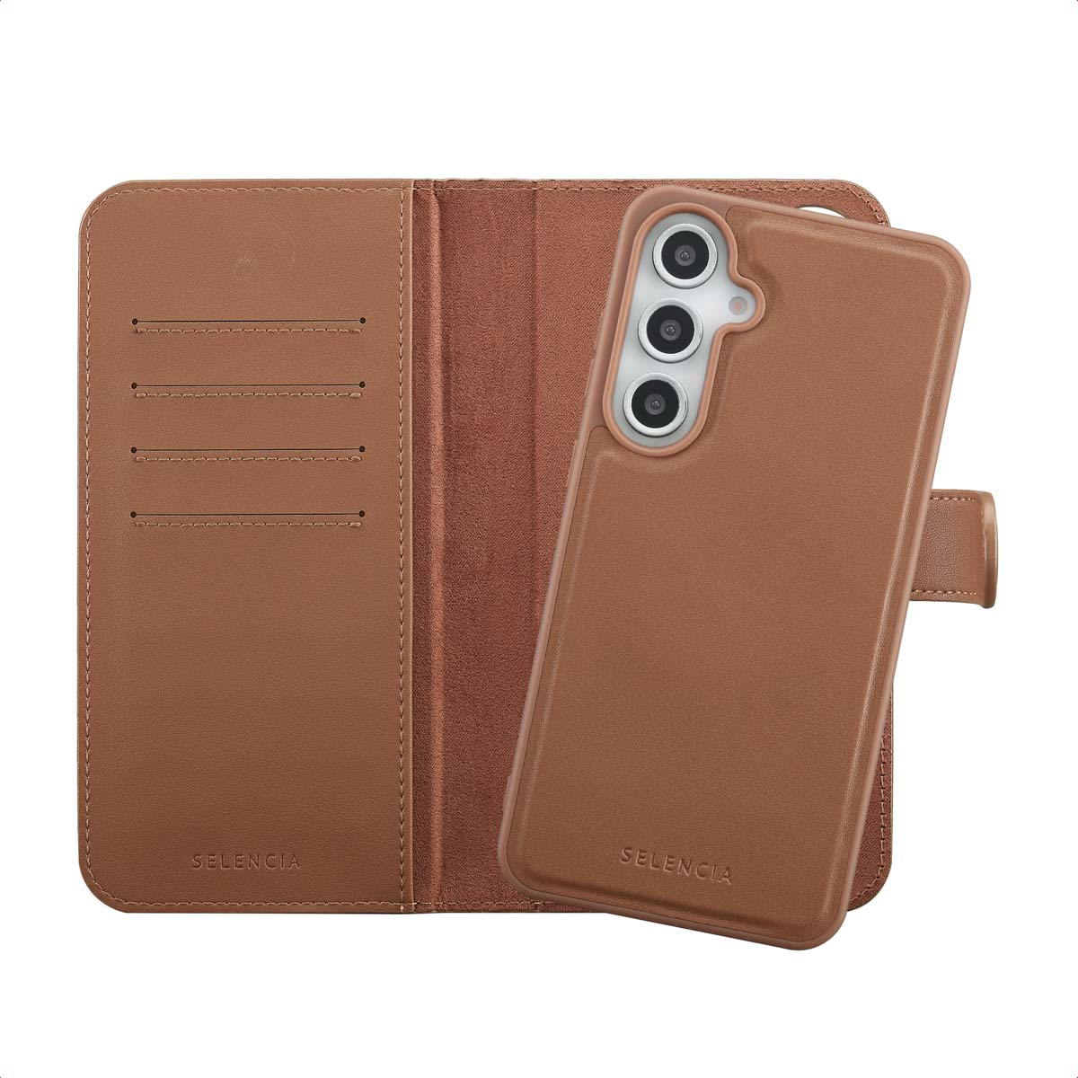 Selencia Olyn Abnehmbare Bookcase mit MagSafe für das Samsung Galaxy S24 FE - Braun