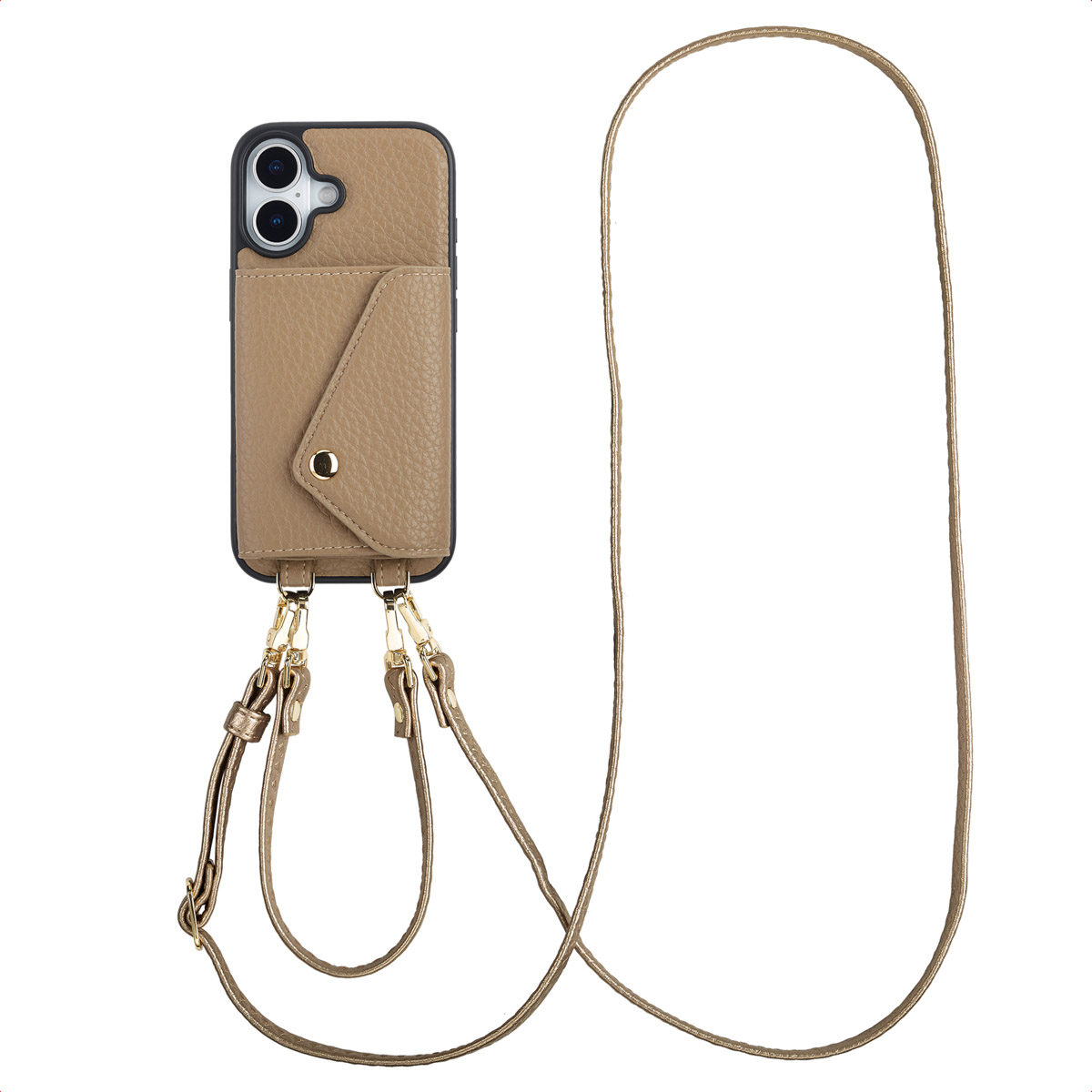 Selencia Sera HandyHülle mit Kordel und Umschlag-Kartenhalter für das Apple iPhone 17 - Taupe