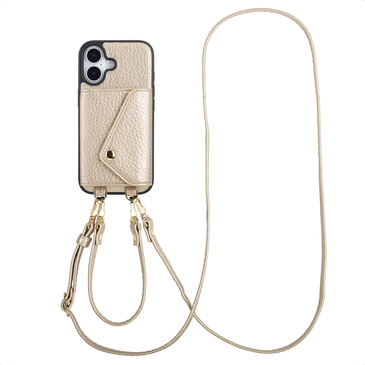 Selencia Sera HandyHülle mit Kordel und Umschlag-Kartenhalter für das Apple iPhone 17 - Champagne