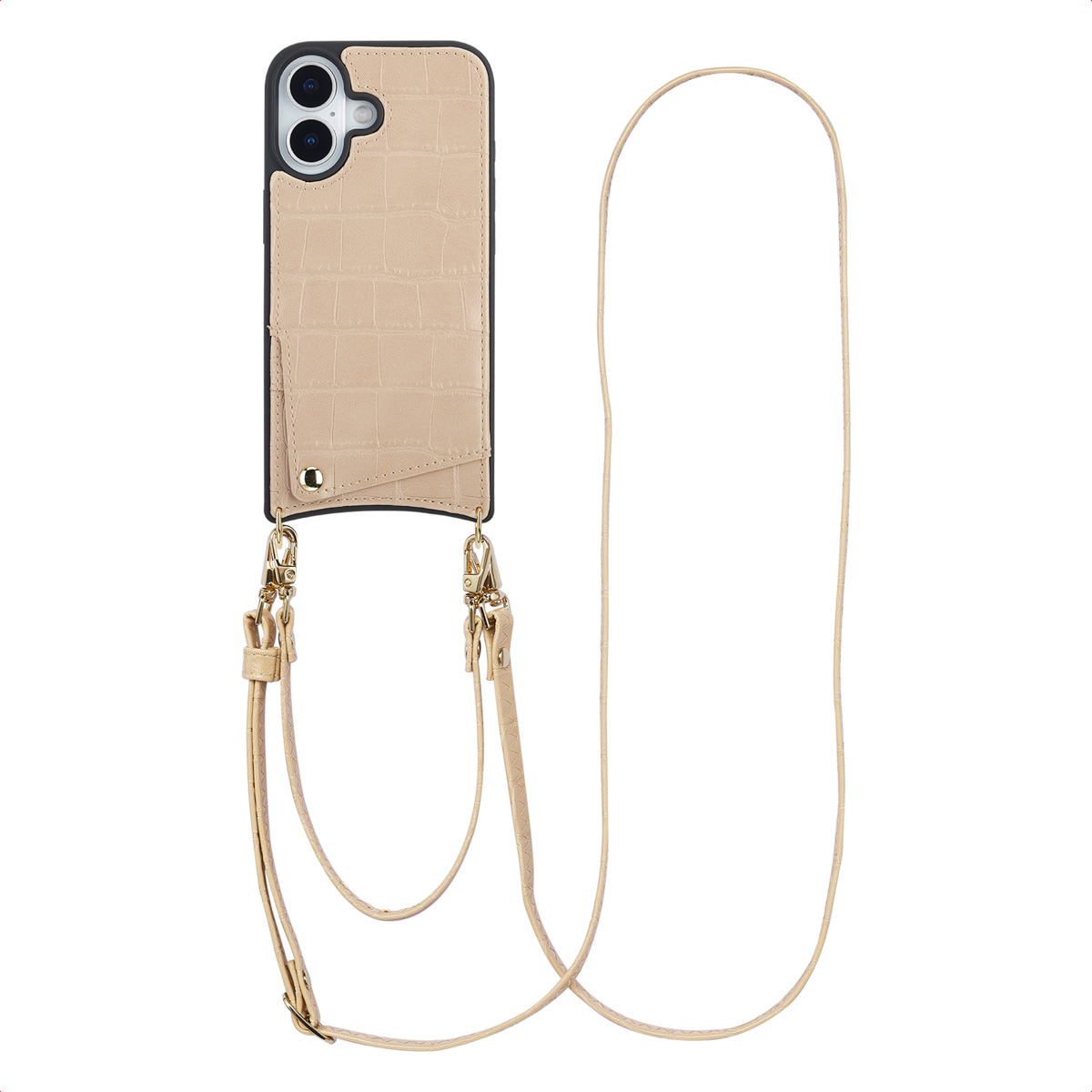 Selencia Nova Croco HandyHülle mit Kordel und Kartenhalter für das Apple iPhone 17 - Beige